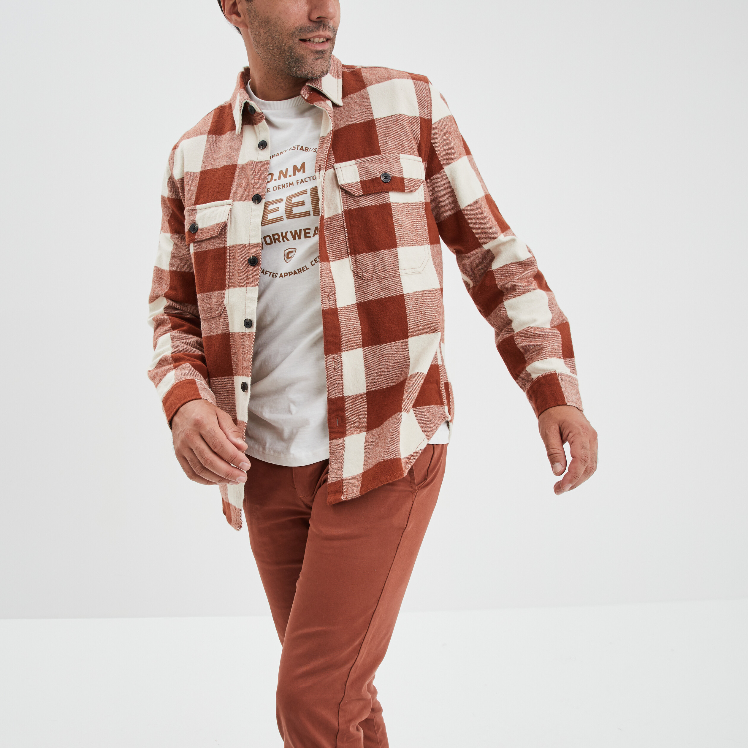 Surchemise coton manches longues Creeks terracotta homme | La Halle