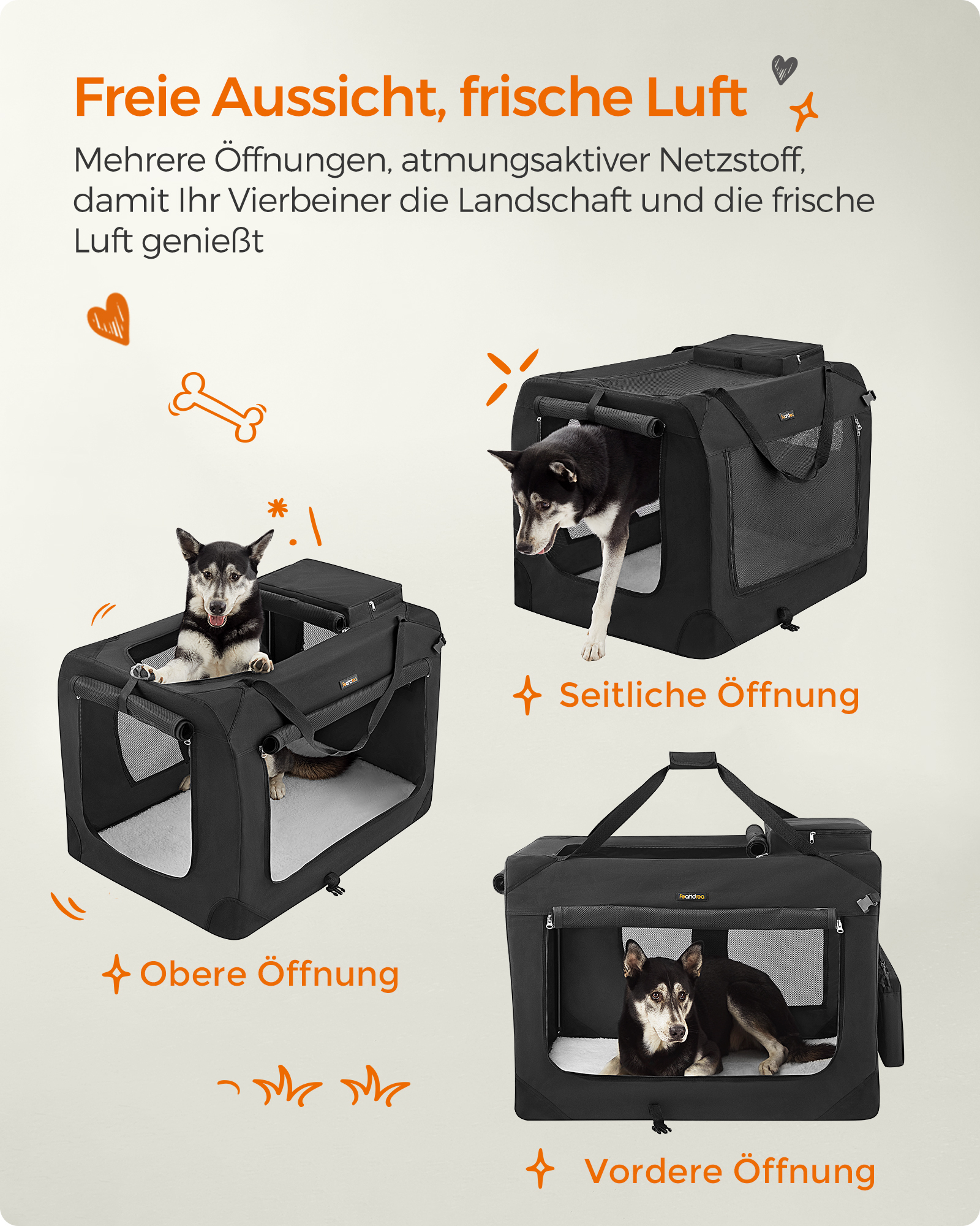FEANDREA Transportboxen & Gitterboxen FEANDREA S-XXXL Transportbox Oxford-Gewebe schwarz 1,02 m, 69 cm, 69 cm