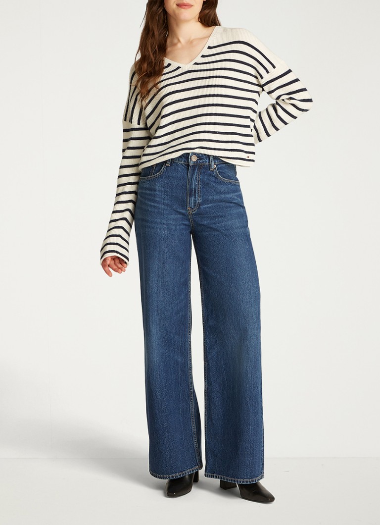 Blugi Tommy Hilfiger cu talie înaltă și croială largă, cu imprimeu închis la culoare și uzat