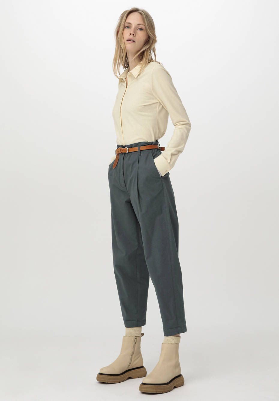 Jersey-Bluse aus Bio-Baumwolle mit Bio-Schurwolle