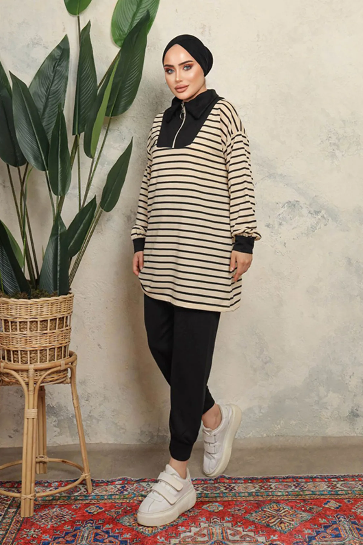 benguen  3468 Hijab-Doppelanzug Schwarz
