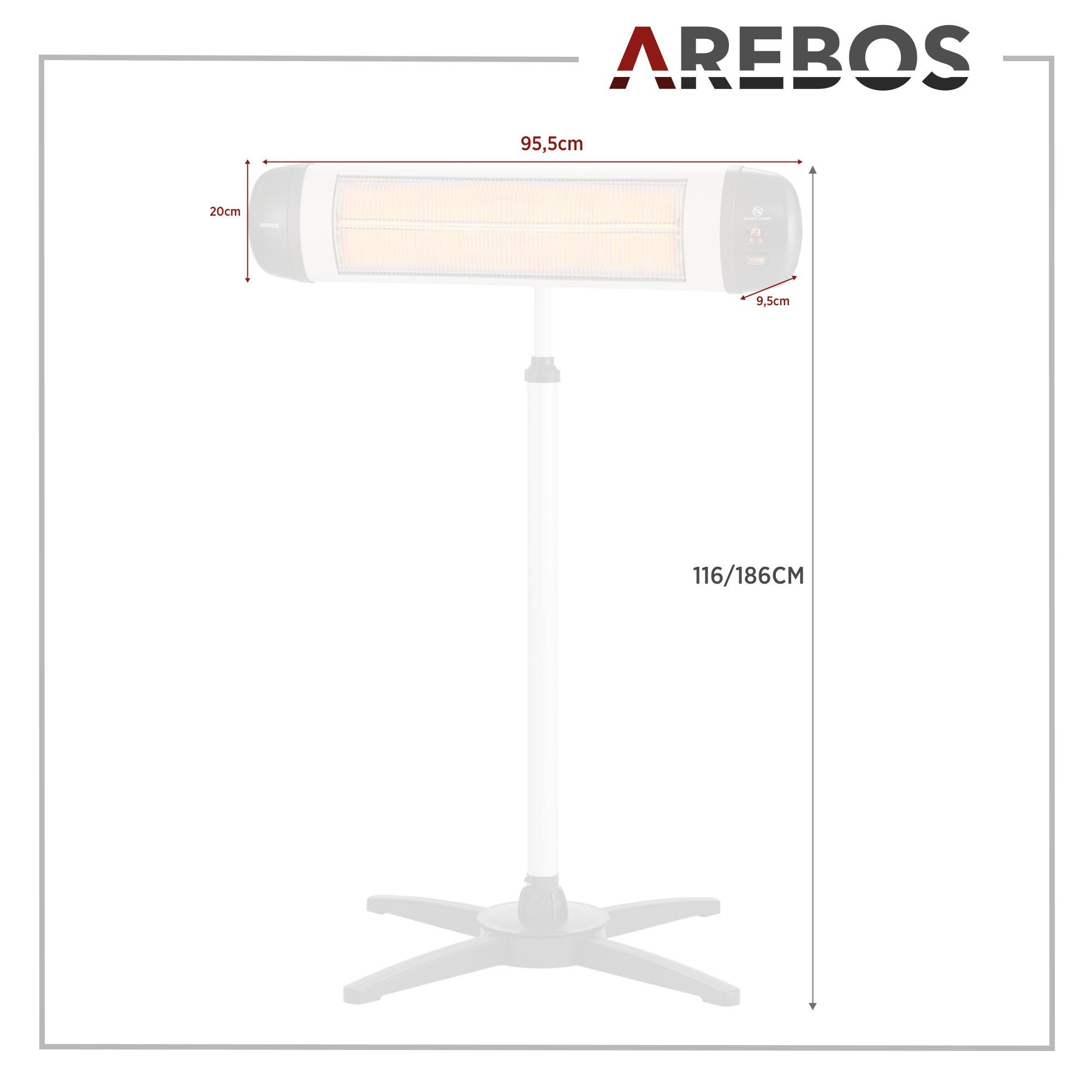 Arebos Heizstrahler Infrarot Heizstrahler 2500 W, mit Kreuzstativ