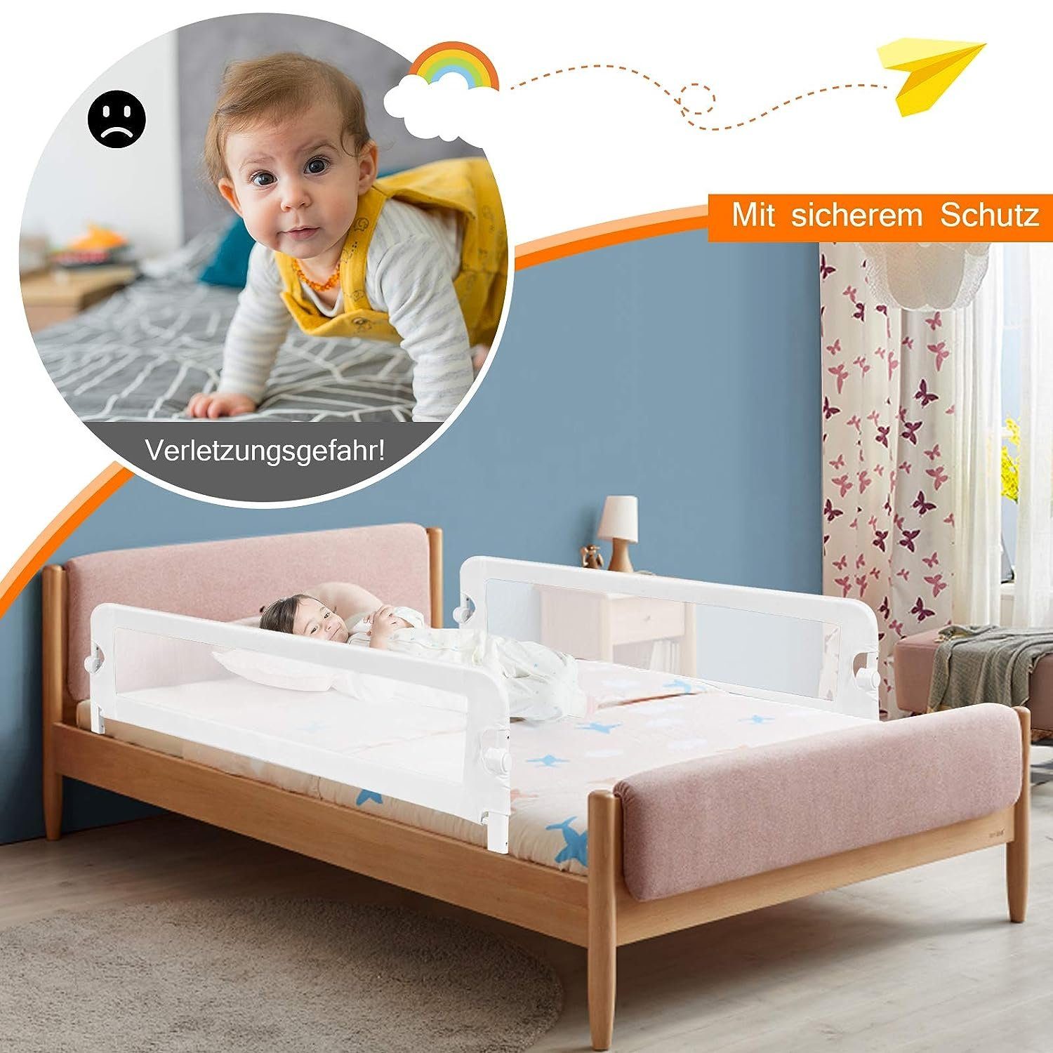 KOMFOTTEU Bettschutzgitter Babybettgitter, für Babys unter 3 Jahren, 150 x 42 cm