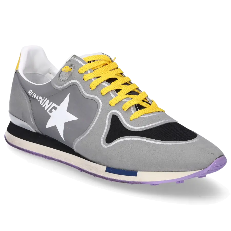 Golden Goose - Sneaker low RUNNING Glattleder Textil Used gelb grau schwarz - grau