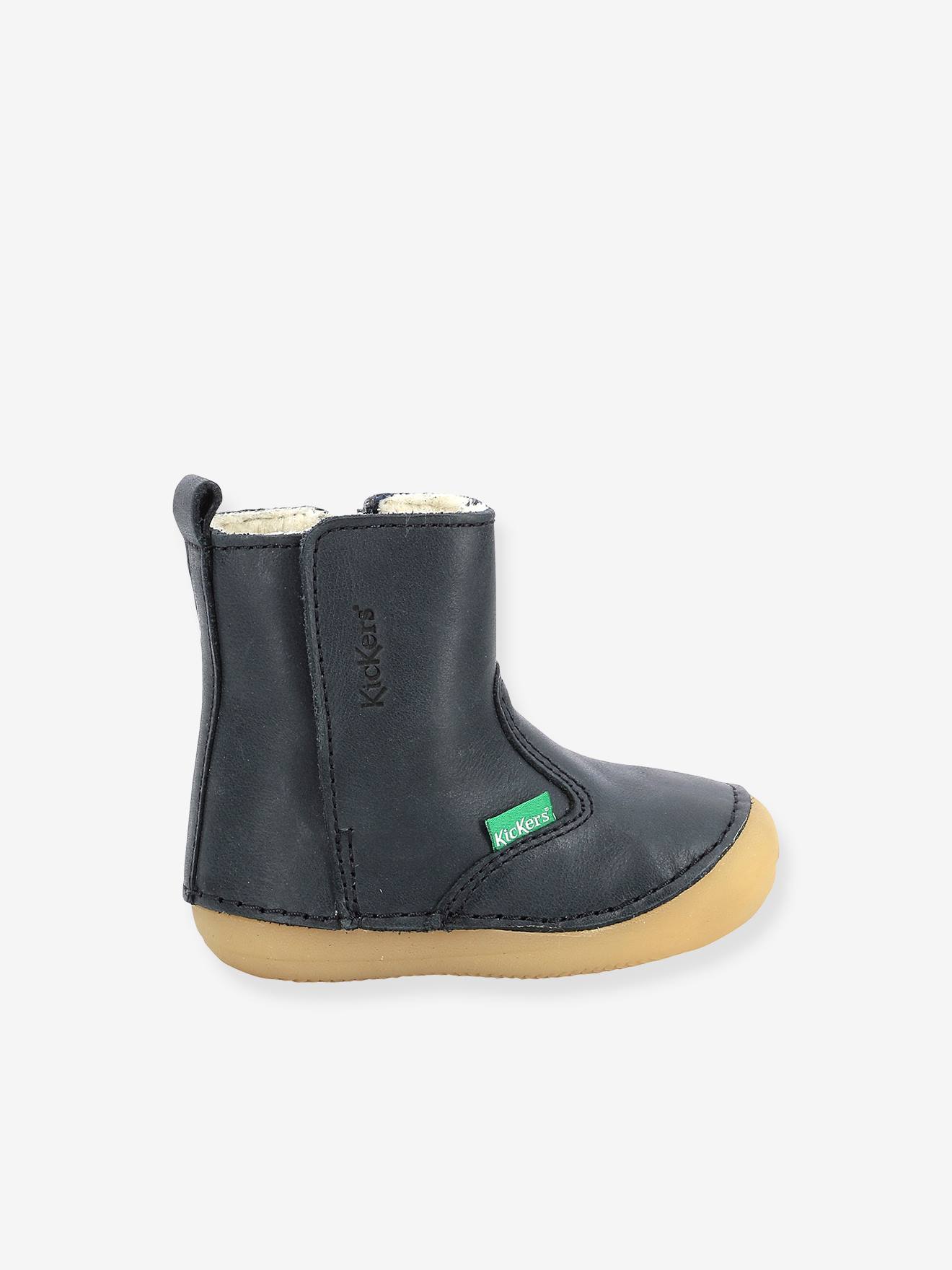 Boots fourrées cuir bébé garçon Socool Cho KICKERS® 1ers pas camel