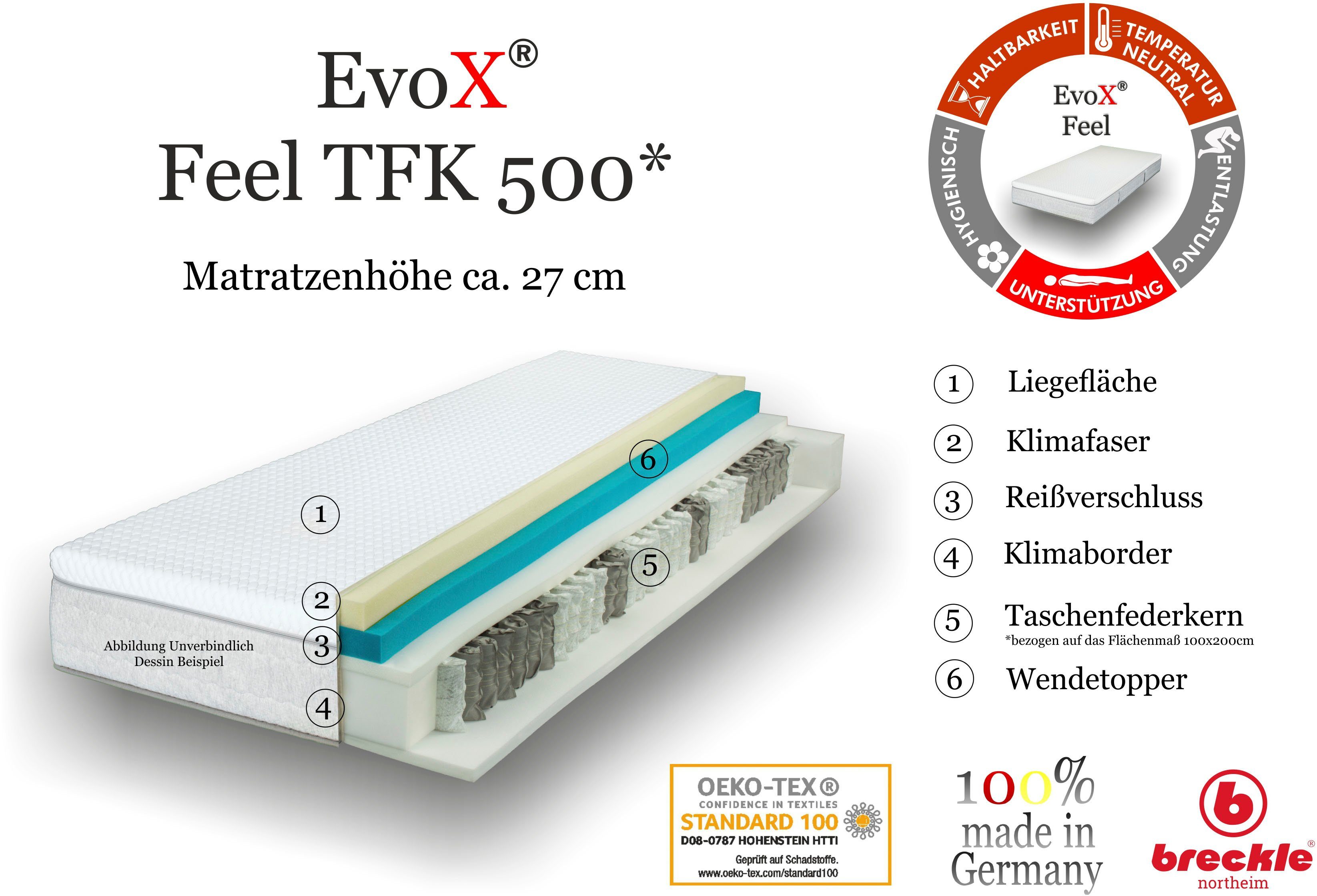Taschenfederkernmatratze EvoX Feel 500, Breckle Northeim, 27 cm hoch, Wendematratze mit zwei unterschiedlich festen Liegeseiten