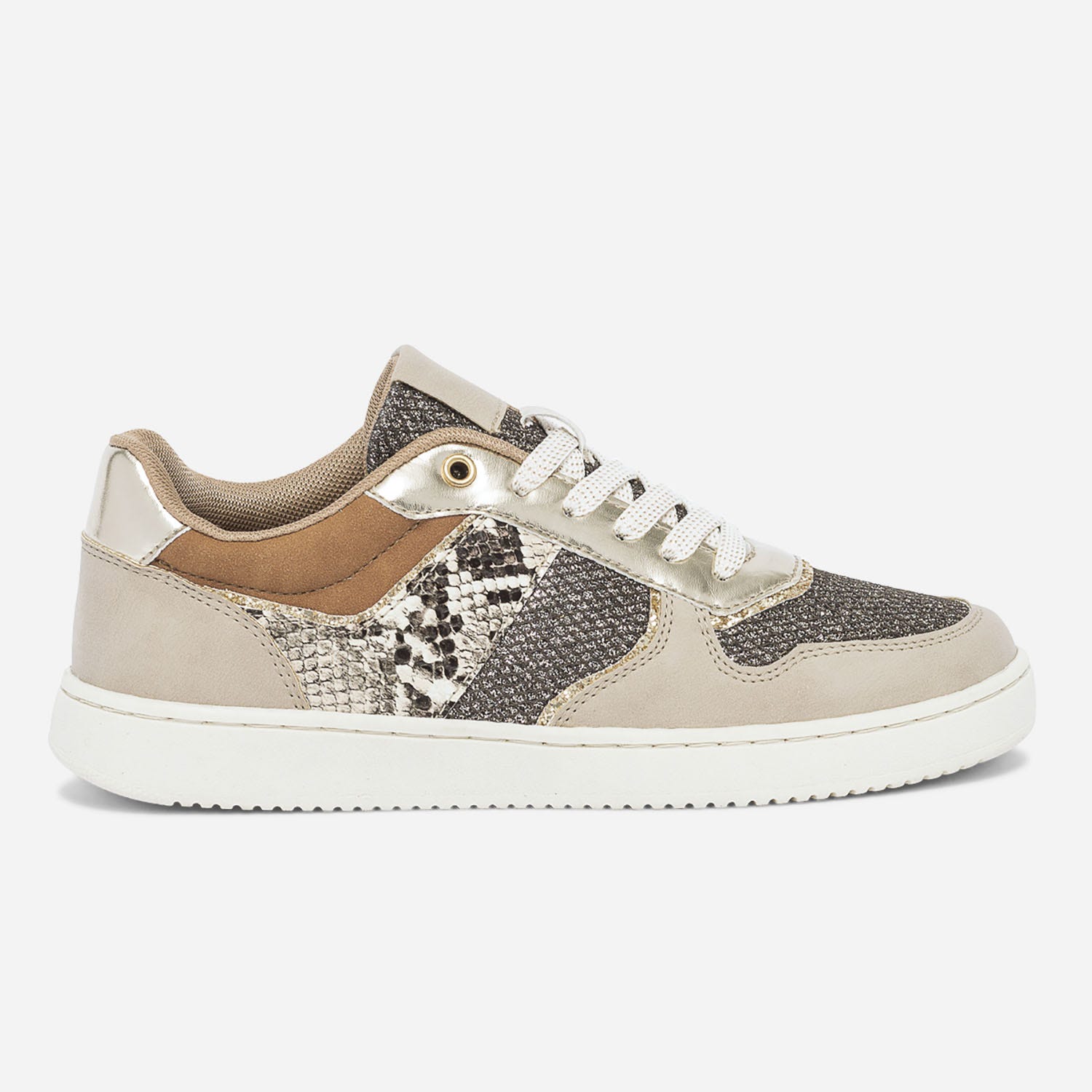 Tennis TEXTO beige, camel, or et effet python