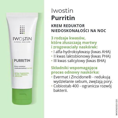 Iwostin Purritin noćna krema za smanjenje nepravilnosti.