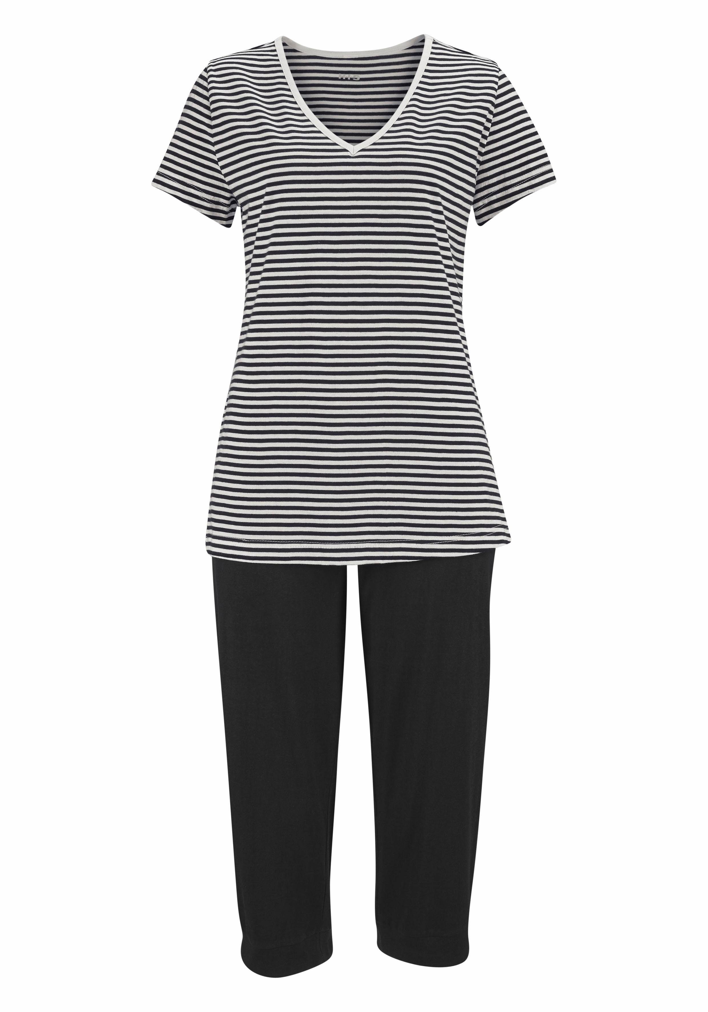 H.I.S Capri-Pyjama (2 tlg., 1 Stück) mit geringeltem T-Shirt und legerer Hose