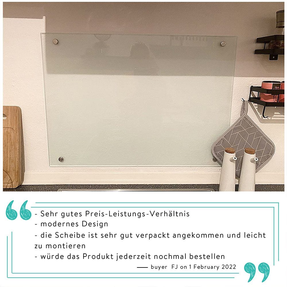 Mucola Küchenrückwand Glasrückwand Milchglas Fliesenspiegel Herdspritzschutz Sicherheitsglas, (Stück, Premium-Rückwand), ESG Sicherheitsglas