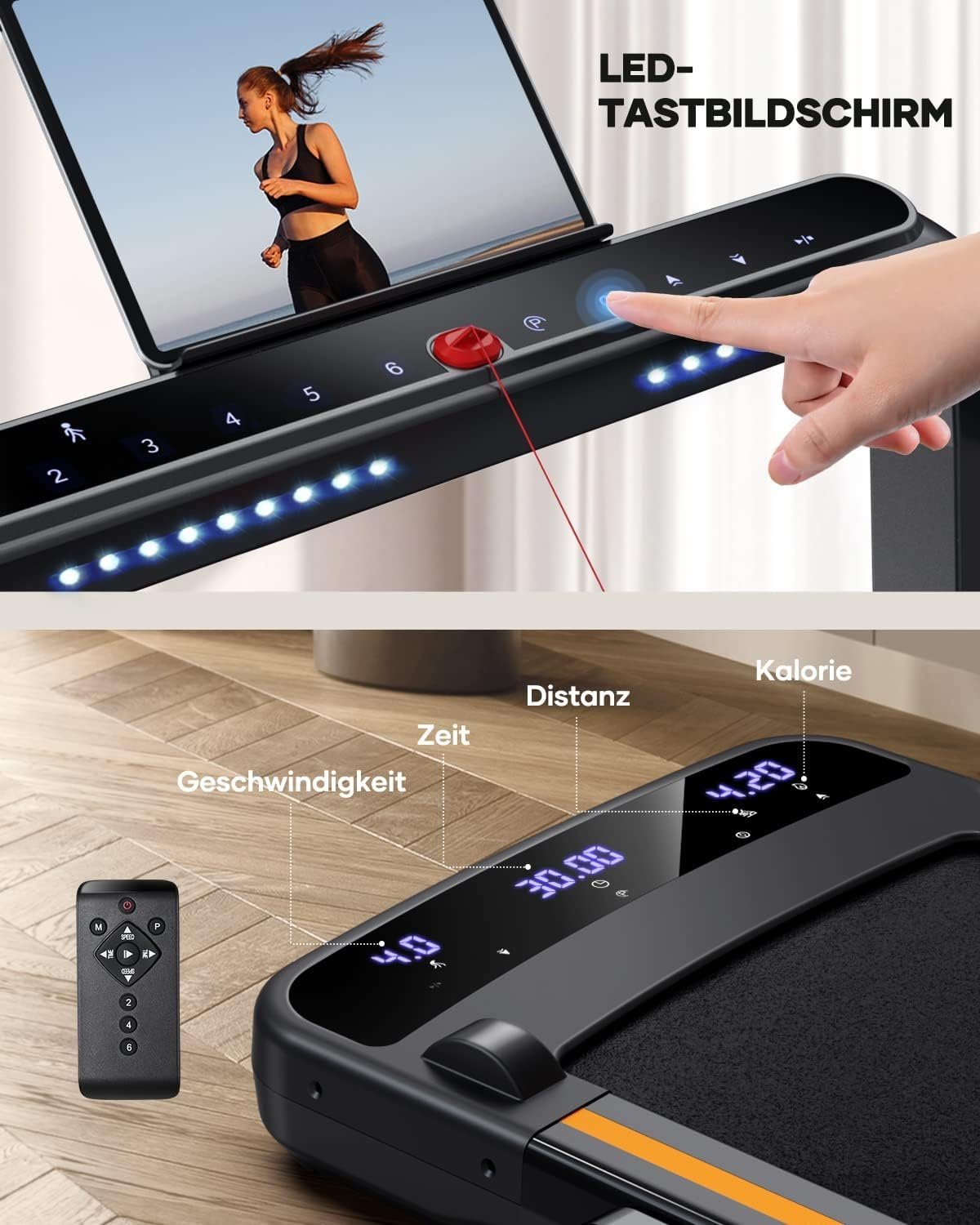 homeTro Laufband (Klappbar Elektrisches Laufbänder für Zuhause, mit App-Treadmil), Walking Pad bis für Zuhause,unter dem Schreibtisch mit Fernbedienung