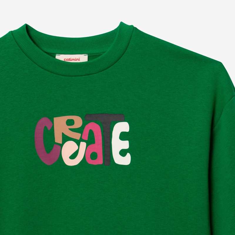 Sweat fille message vert en coton recyclé Catimini