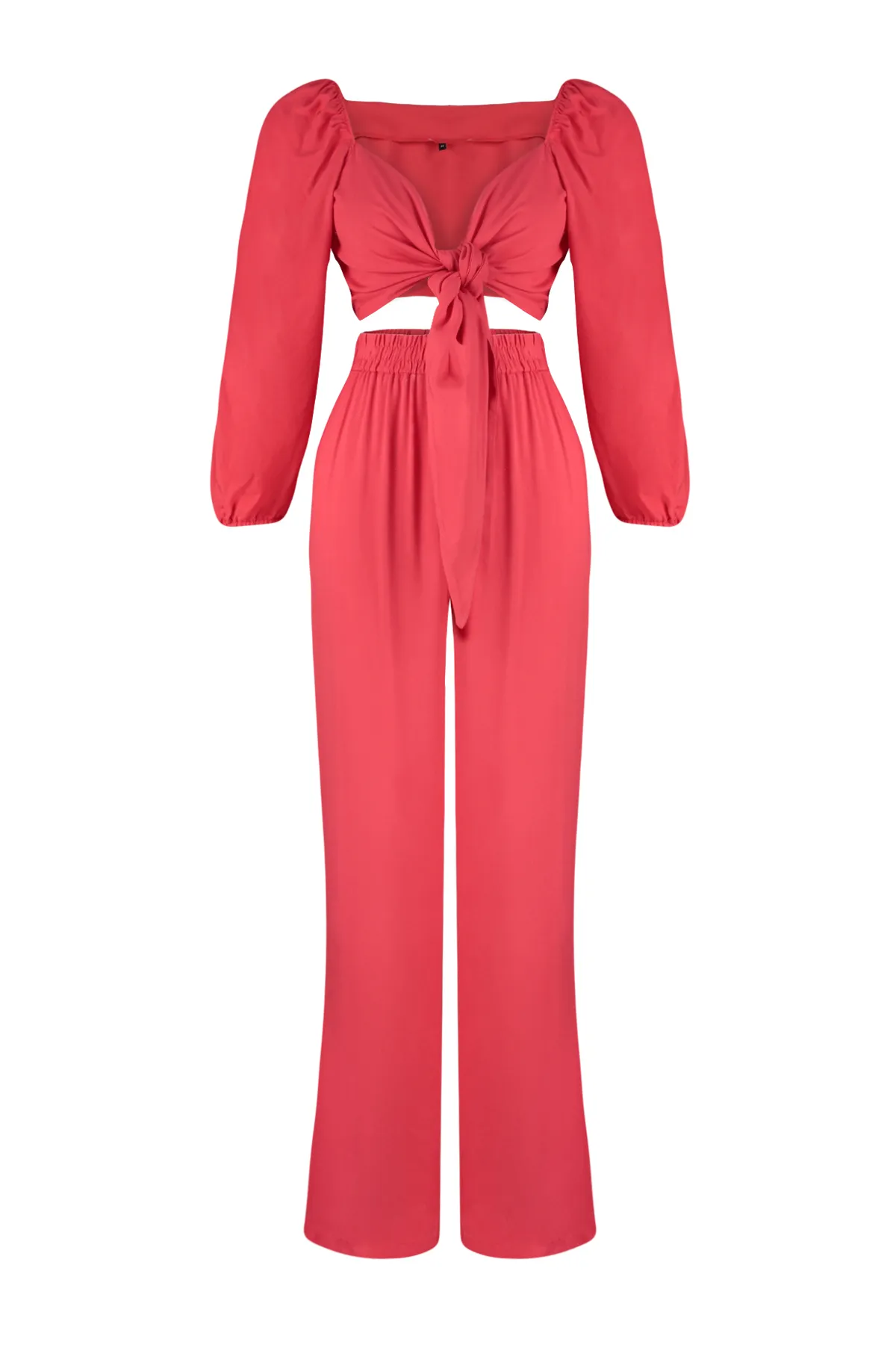 Trendyol Collection  Roter gewebter Blusen-Hosenanzug mit Bindeband TBESS23AU00072