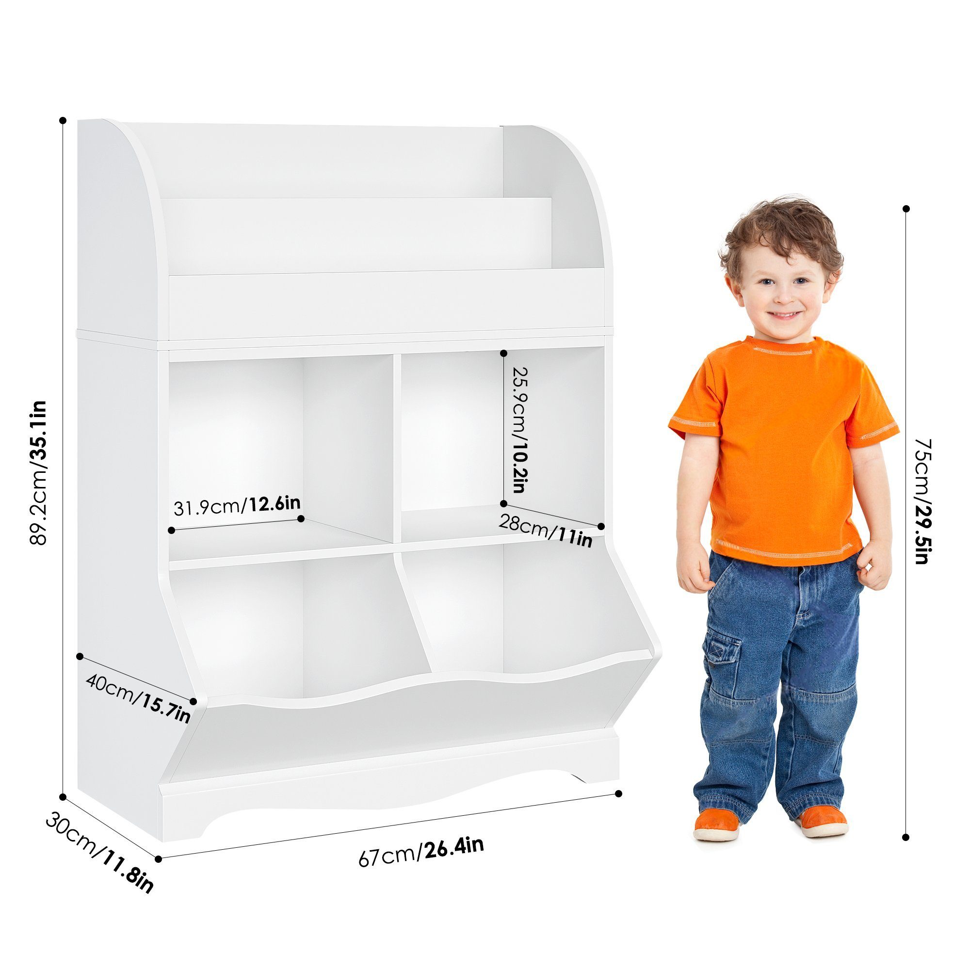 HOMECHO Bücherregal, Spielzeugregal mit Ablagefächern und Fächern Kinderregal