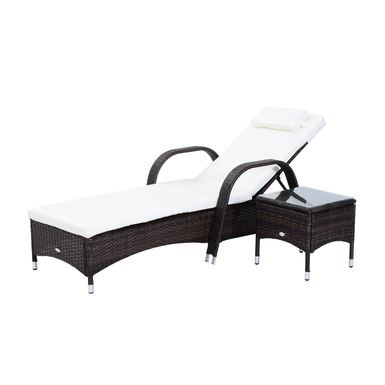 Outsunny Sonnenliege Gartenliege Tisch 3er-Set Gartenmöbel Braun/Cremeweiß