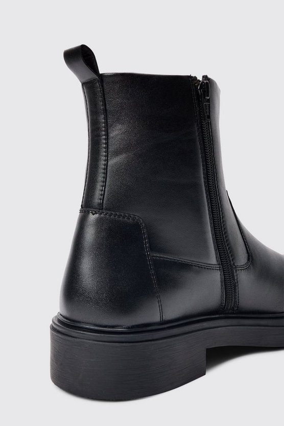Schwarz eckige PU-Stiefel mit Reißverschluss