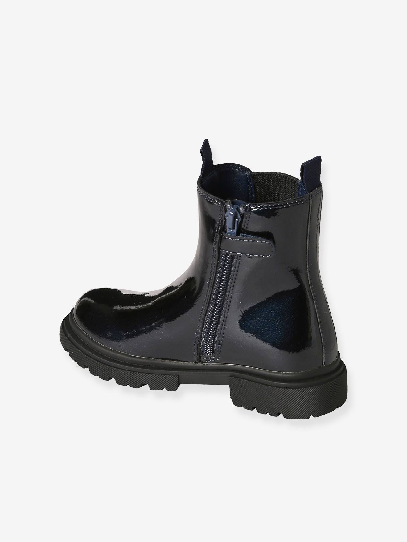 Vertbaudet Mädchen Lack-Boots mit Reißverschluss und Dehneinsatz - marine
