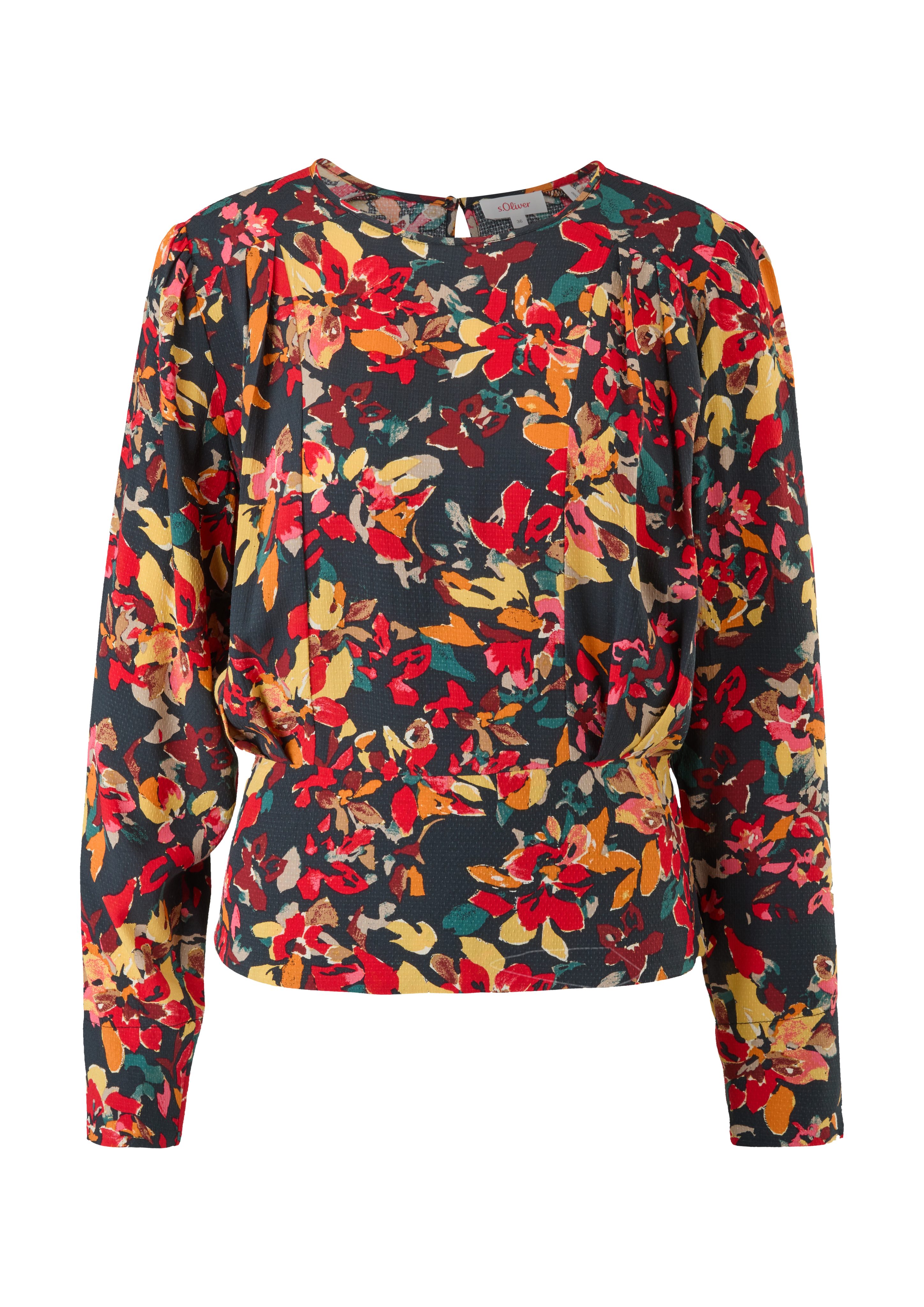 s.Oliver Langarmbluse Musterbluse mit Smok-Detail Raffung