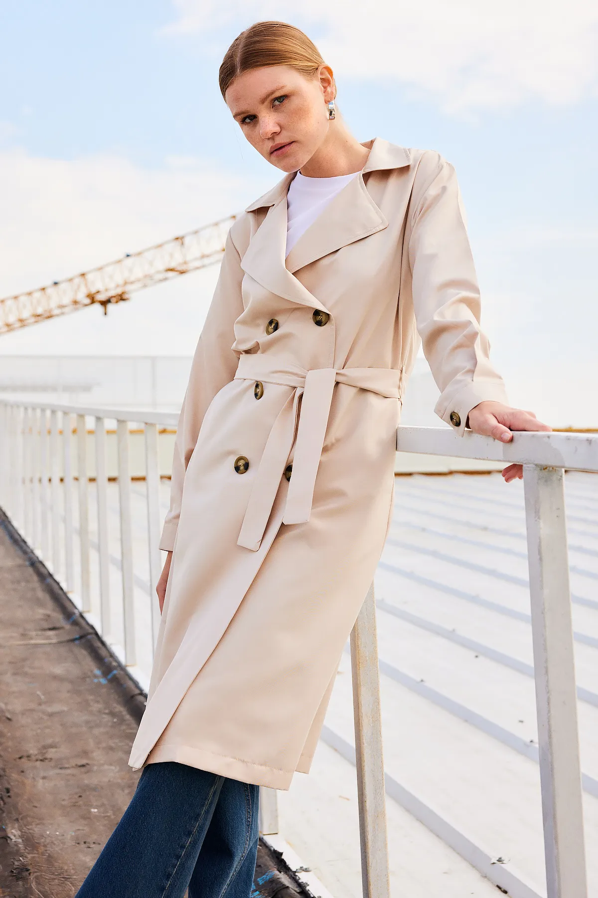 Bigdart  5853 Zweireihiger Trenchcoat mit Kragen – Beige