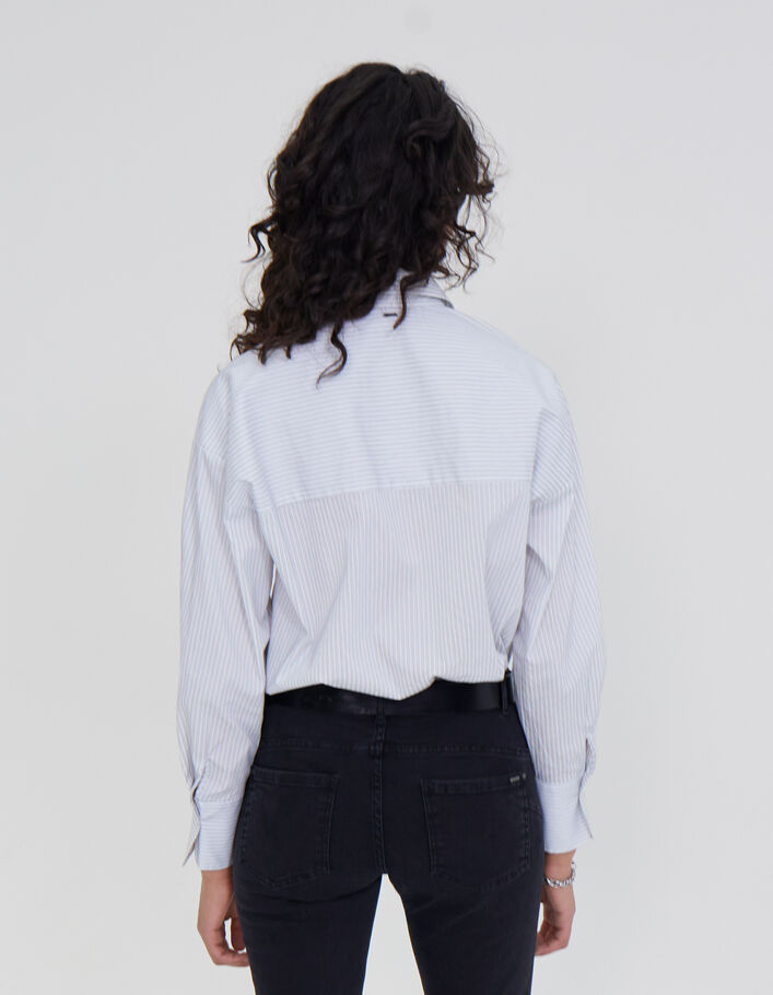 Chemise écrue à fines rayures grises Femme