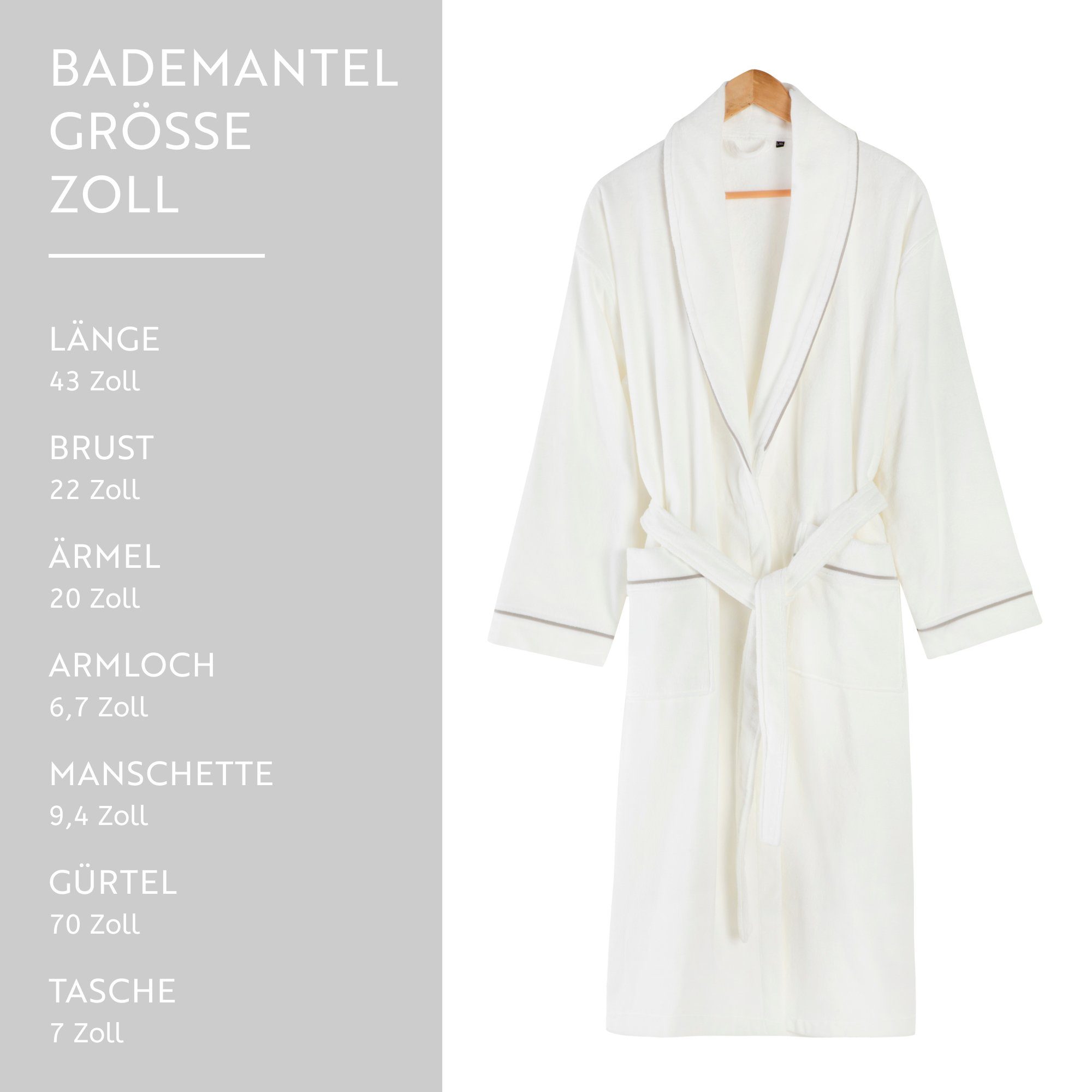 English Home Bademantel Premium Damen Bademantel, Herren Bademantel, Unisex, 100% Baumwolle, Kapuze, Bindegürtel, Schalkragen Weicher