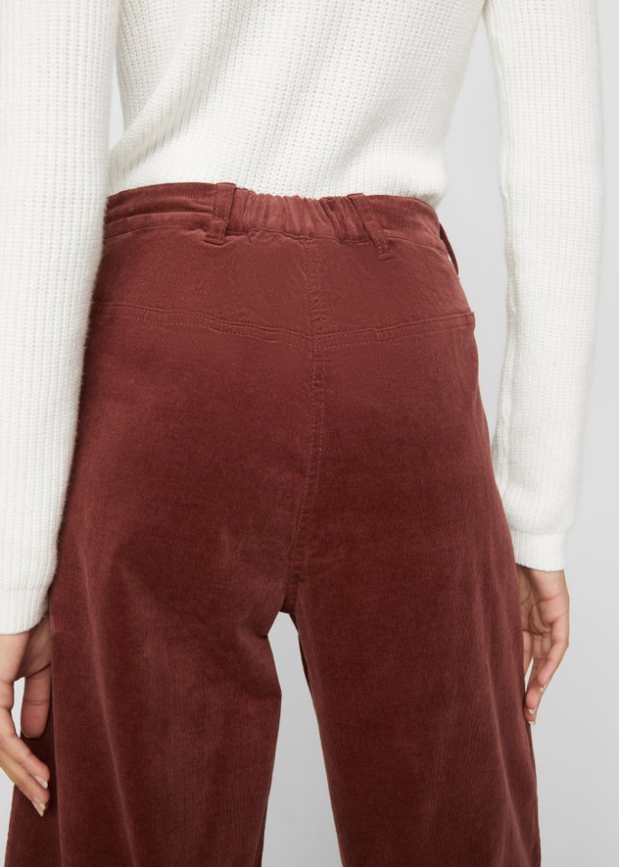 Weite Stretchcord-Culotte mit High-Waist-Bequembund, 7/8-Länge