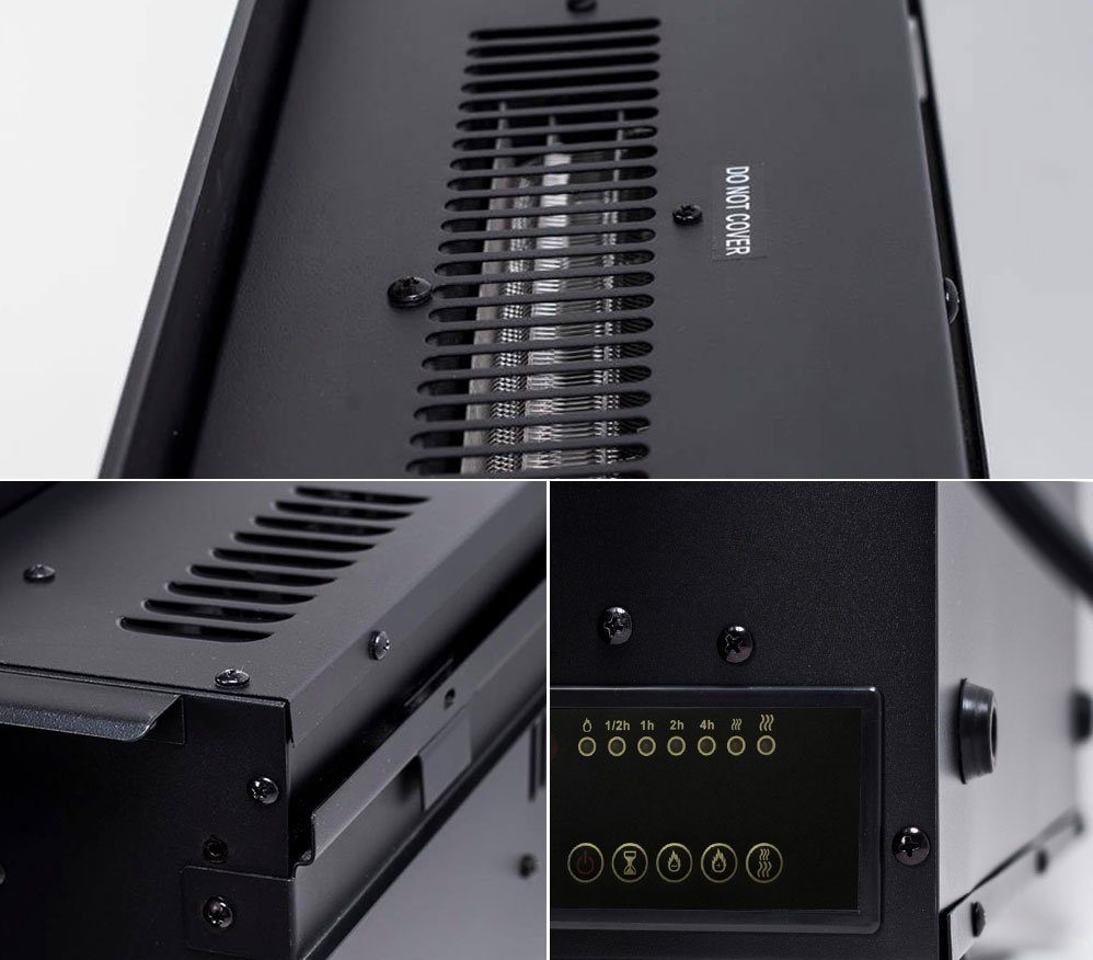 GLOW FIRE Elektrokamin Saturn schwarz Wandkamin elektrisch mit Heizung, Elektrischer Kamin mit Fernbedienung, Timer, 3 Dekorationen, LED Feuer