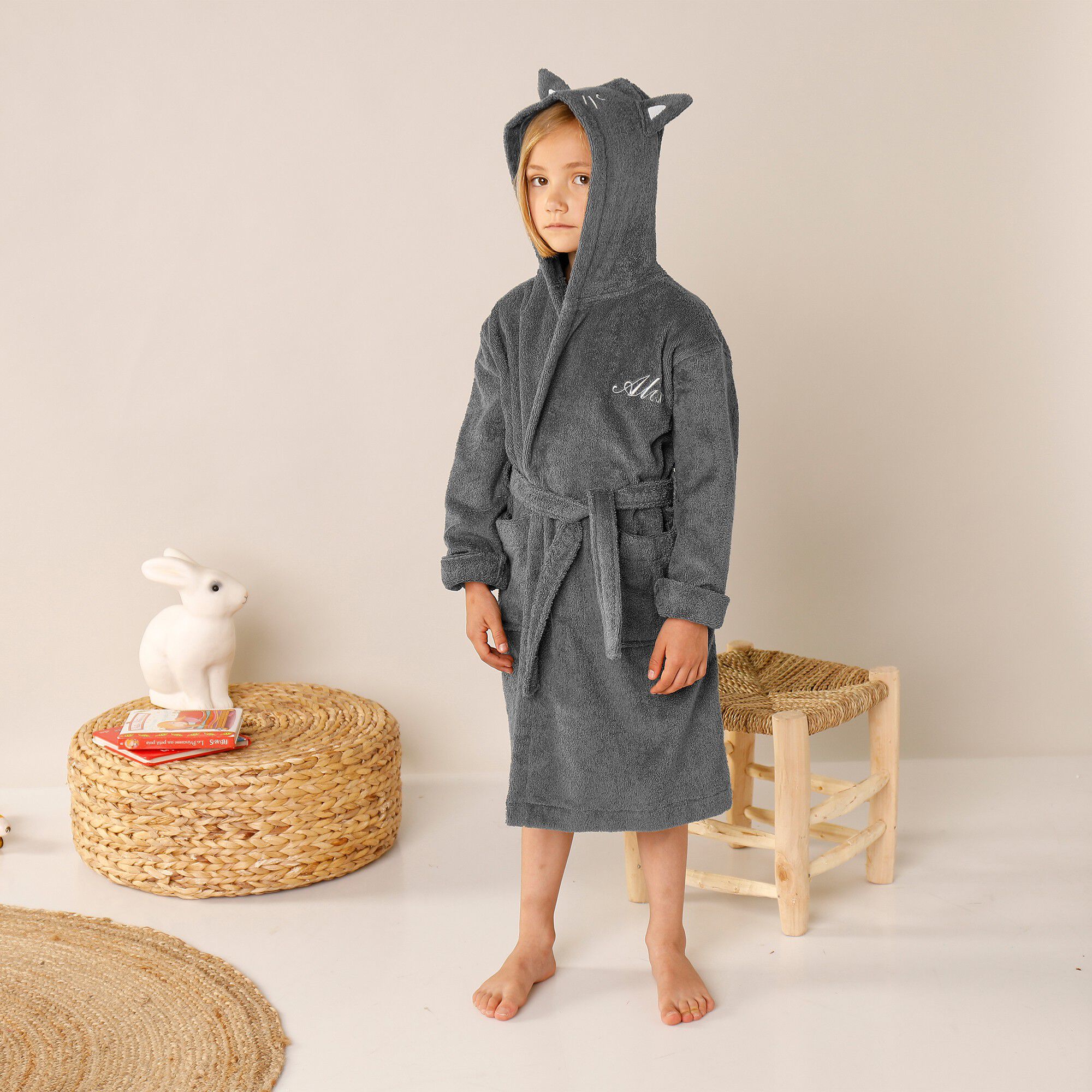 Peignoir de bain enfant personnalisable chat à capuche