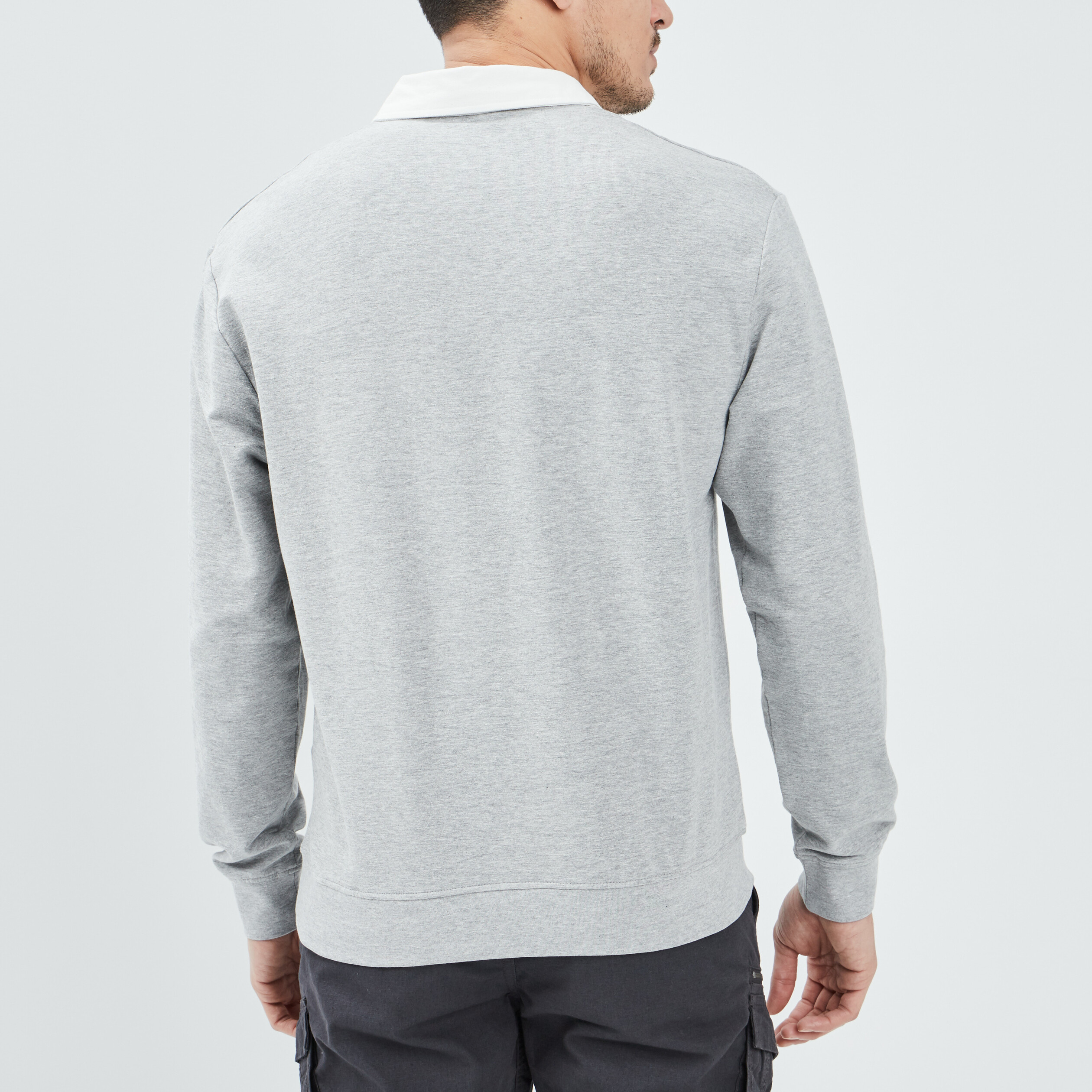 Polo manches longues gris clair homme | La Halle