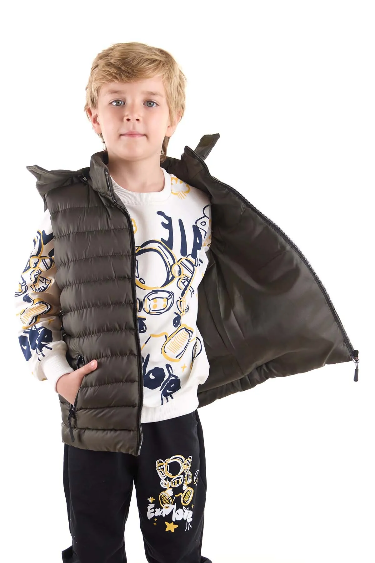 AHENGİM  Jungen-Modetrend-Pufferweste mit Kapuze Ak215051