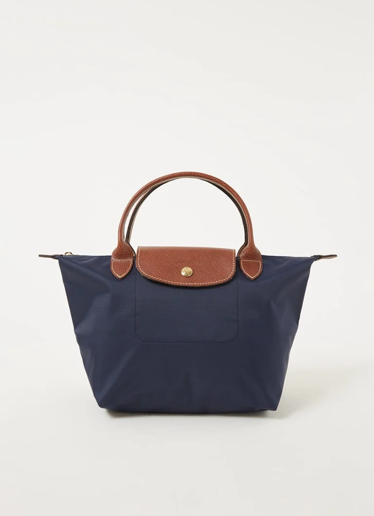 Geantă originală Longchamp Le Pliage, mărimea S, cu detalii din piele.