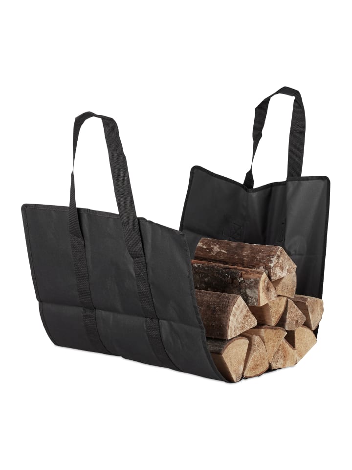 relaxdays Kaminholztasche in Schwarz günstig kaufen onesize