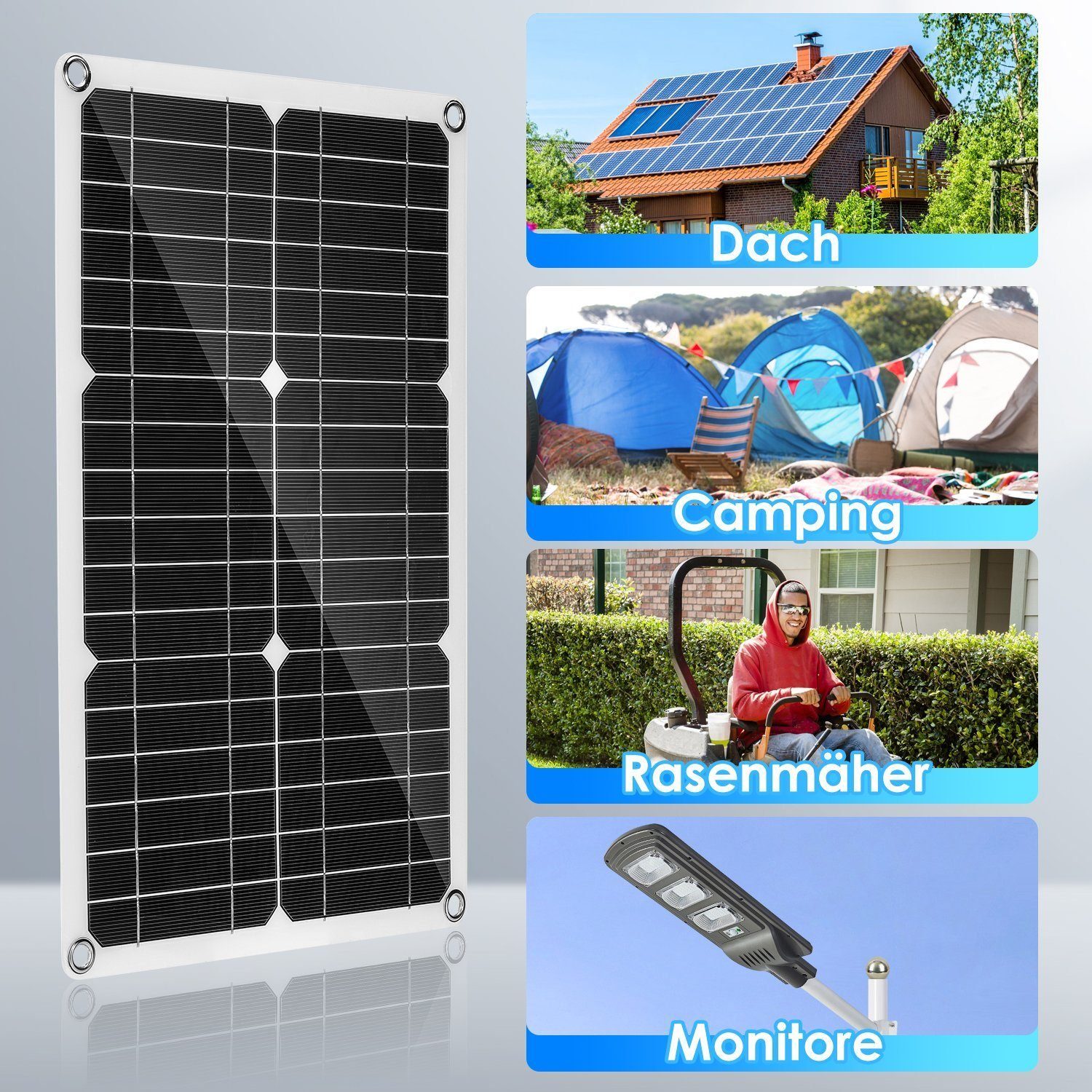 iscooter Solarmodul 100W 12V Monokristalline Solarpanel Effizienz Modul 20A, Solarpanel Stromerzeuger Solaranlage Solargenerator IP65