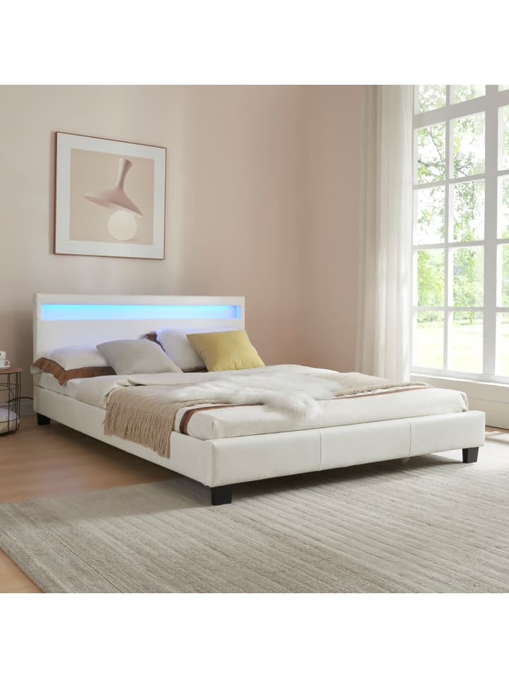 Corium Polsterbett Paris Kunstleder mit LED in Weiß (B)140cm günstig kaufen onesize