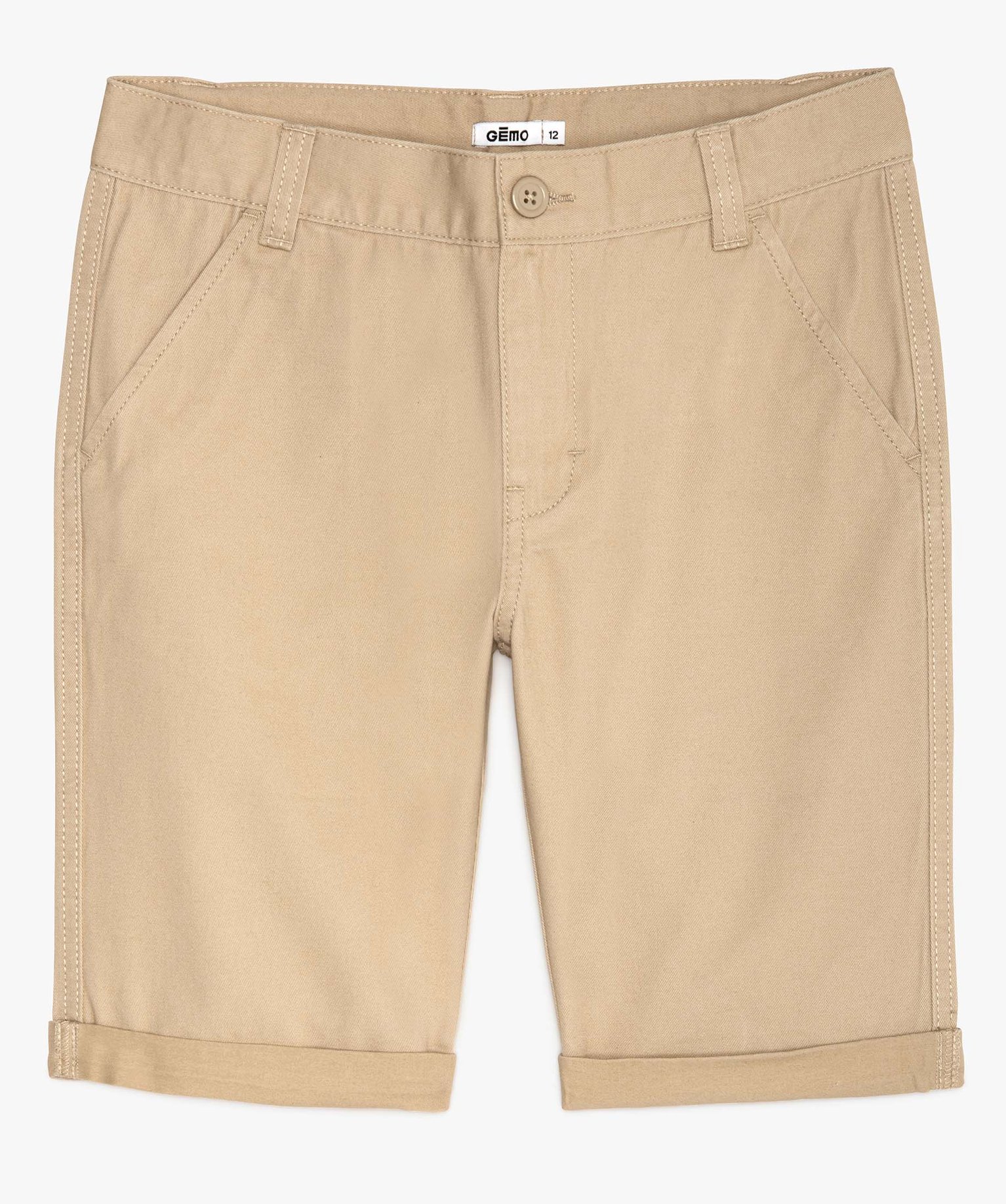 Bermuda Garçon en sergé de coton uni beige | GEMO