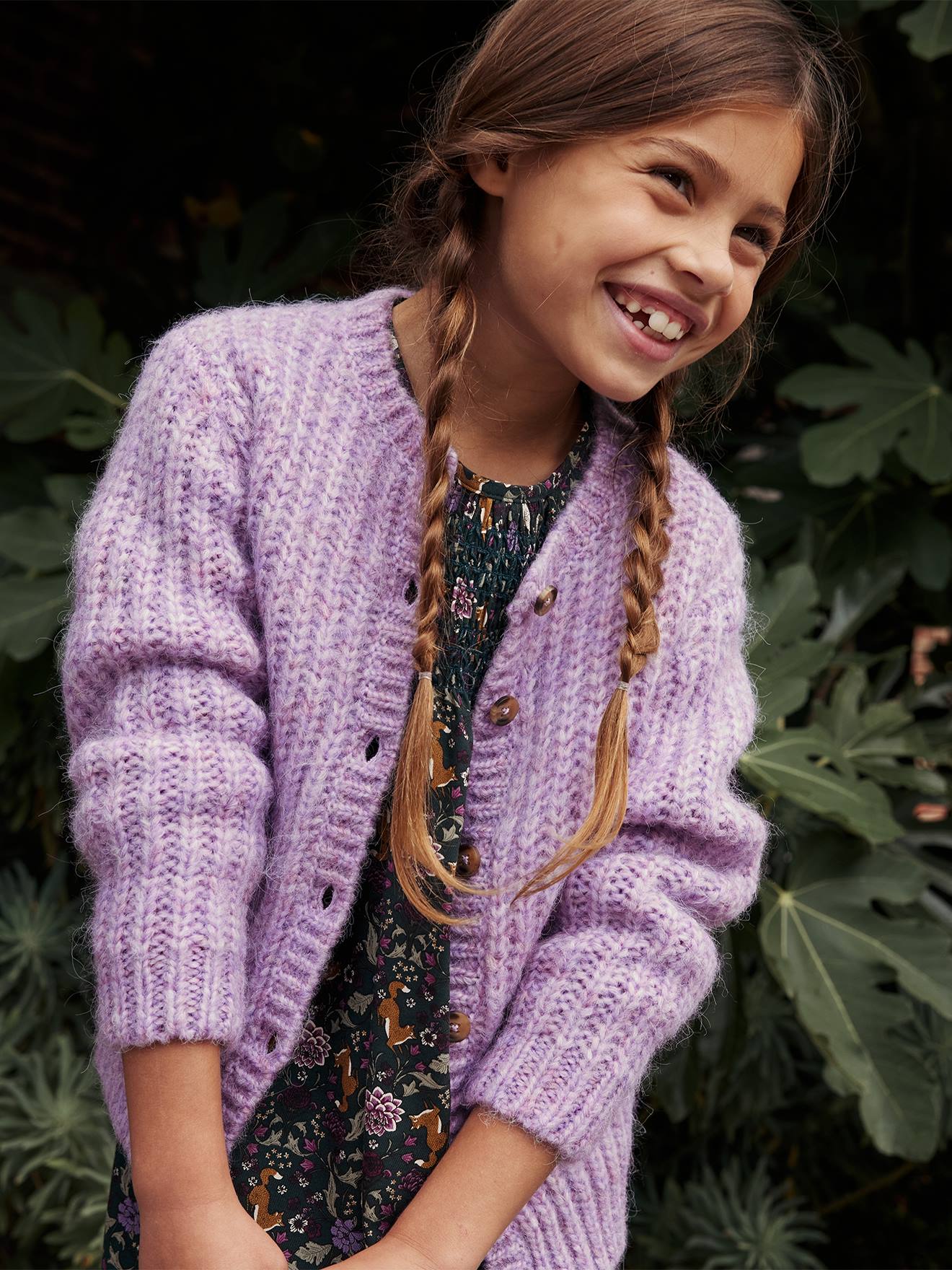 Gilet loose en maille mousseuse fille lilas