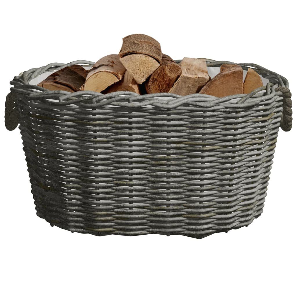 vidaXL Kaminholzregal Holzkorb mit Tragegriffen 60x40x28 cm Grau Weide, BxTxH:60x40x28 cm