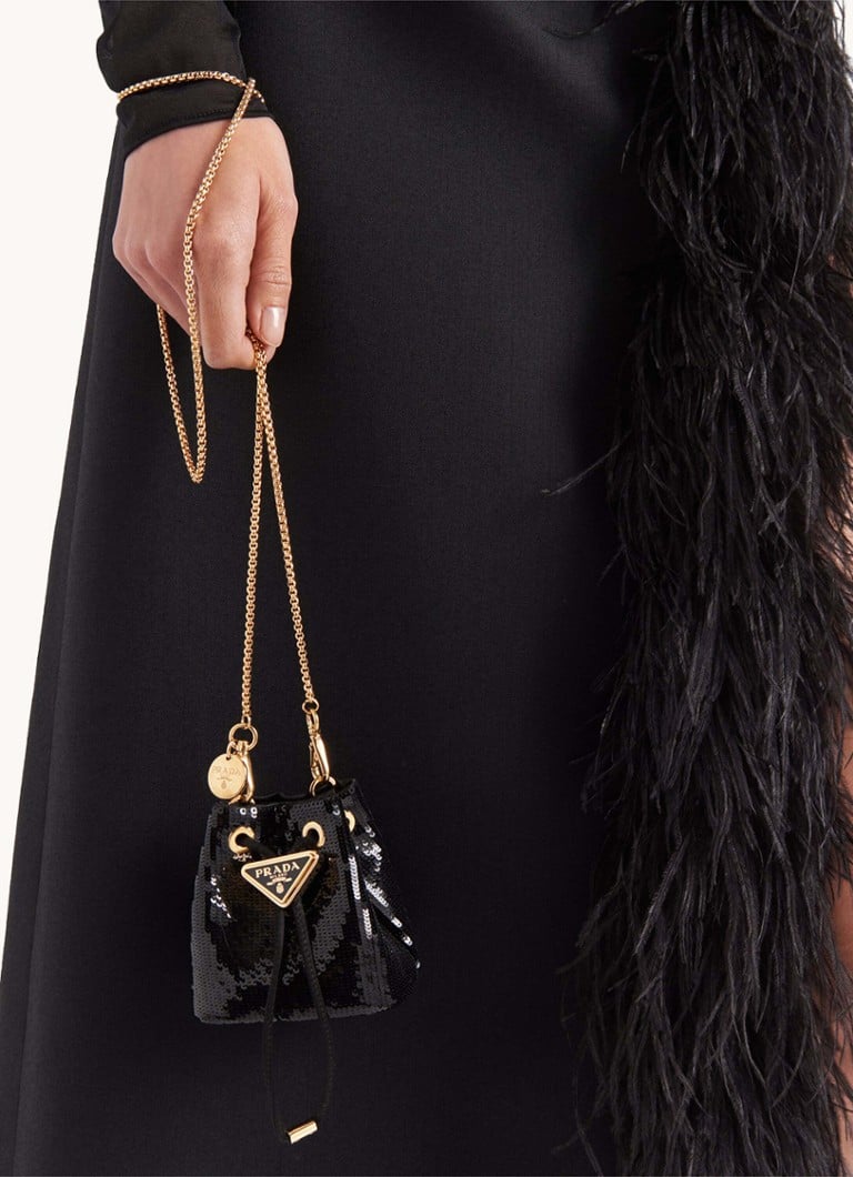Prada Mini plecu soma ar ādas detaļām un fliteriem