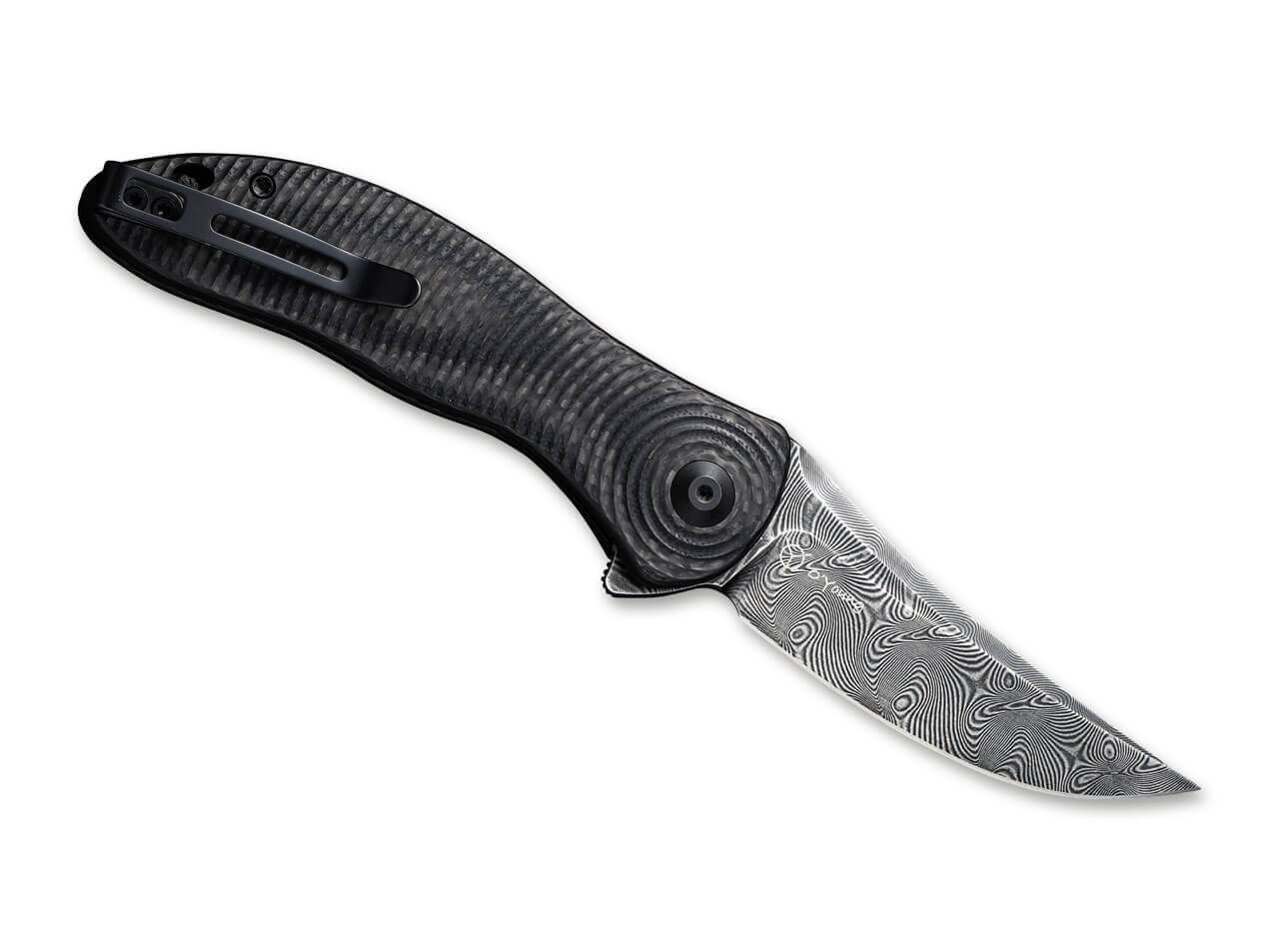 Synergy 3 Damascus G10 CF Black Trailing Point