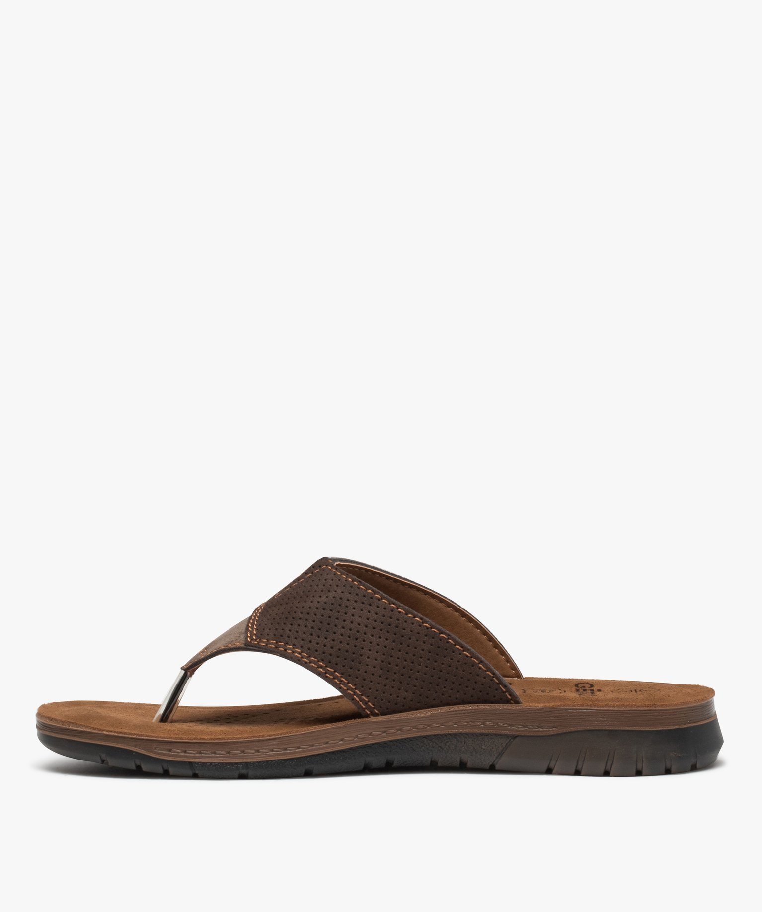 Tongs homme confort à semelle en cuir marron | GEMO