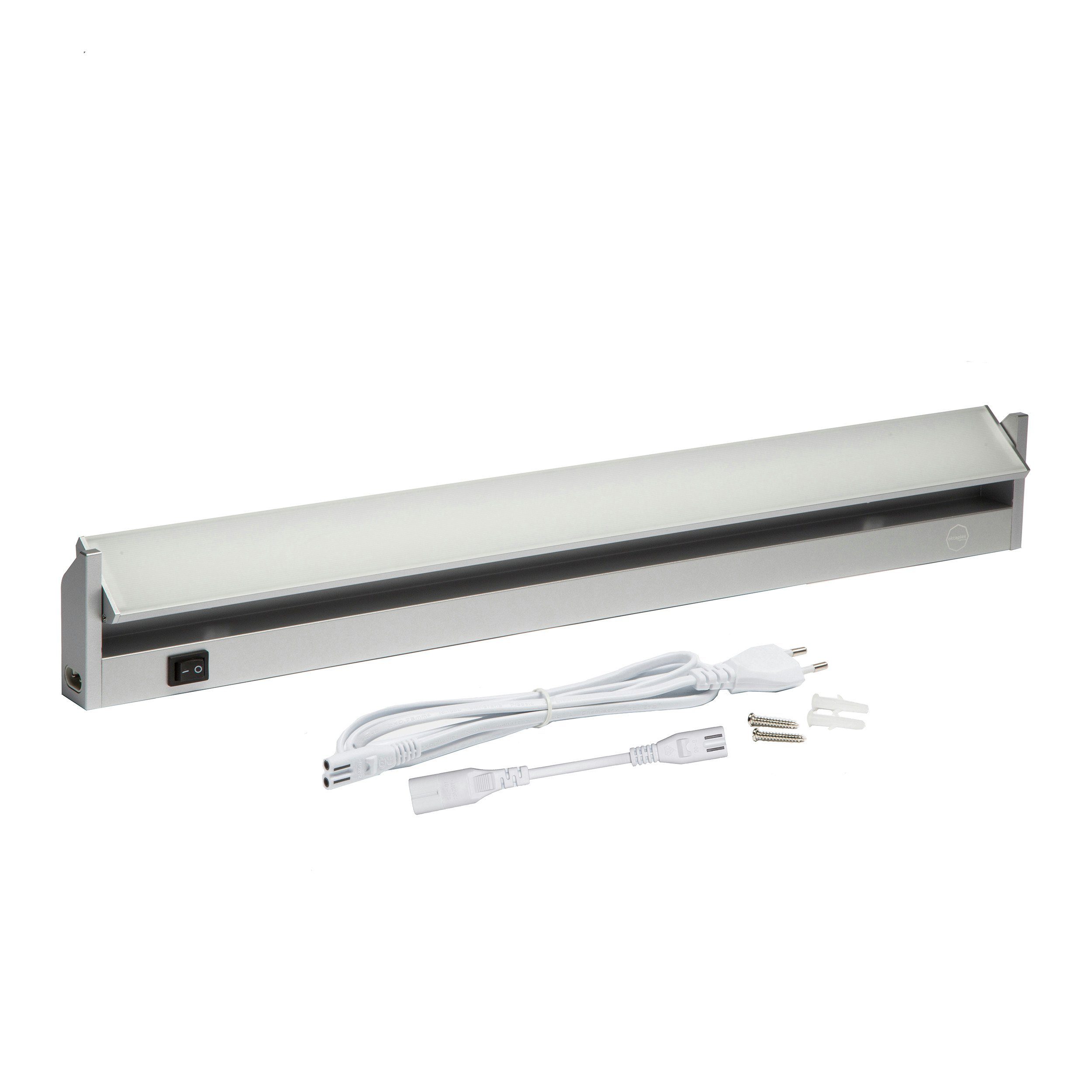 Oktaplex lighting LED Unterbauleuchte Rota 10W 58cm 230V Unterschrankleuchte LED, schwenkbar, LED fest verbaut, Neutralweiß, 4000K Küche Lichtleiste Aluminium mit Schalter
