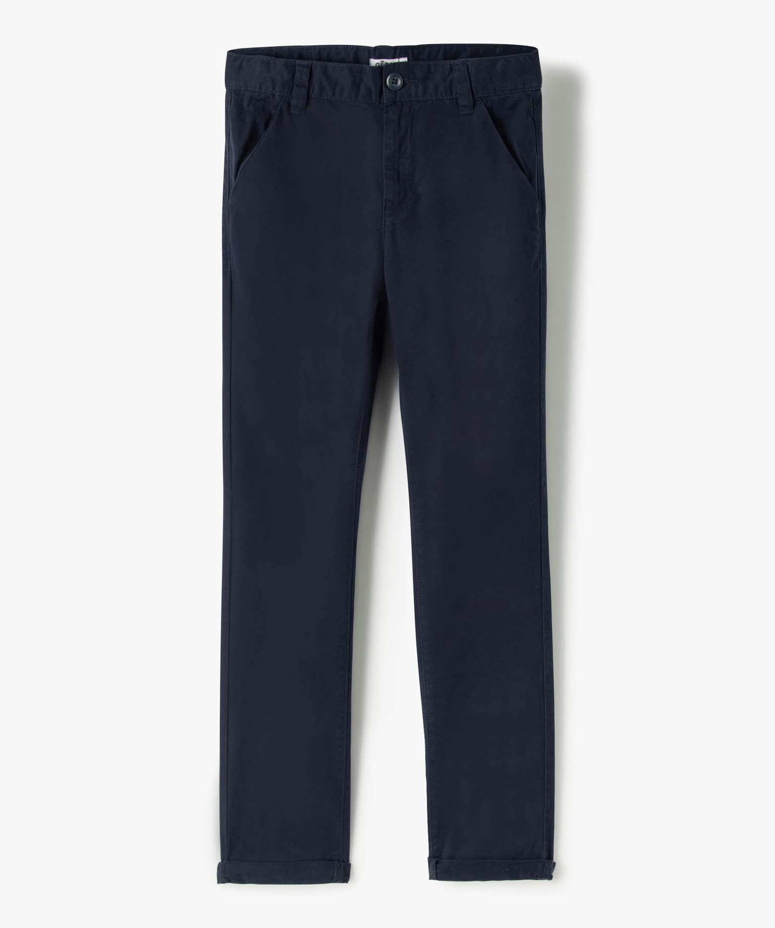 Pantalon Garçon chino uni à revers bleu fonce | GEMO