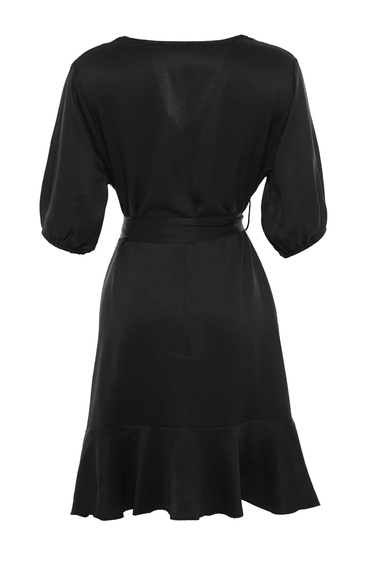 Trendyol Curve  Schwarzes gewebtes zweireihiges Überkleid mit Gürtel TBBSS22EL0541