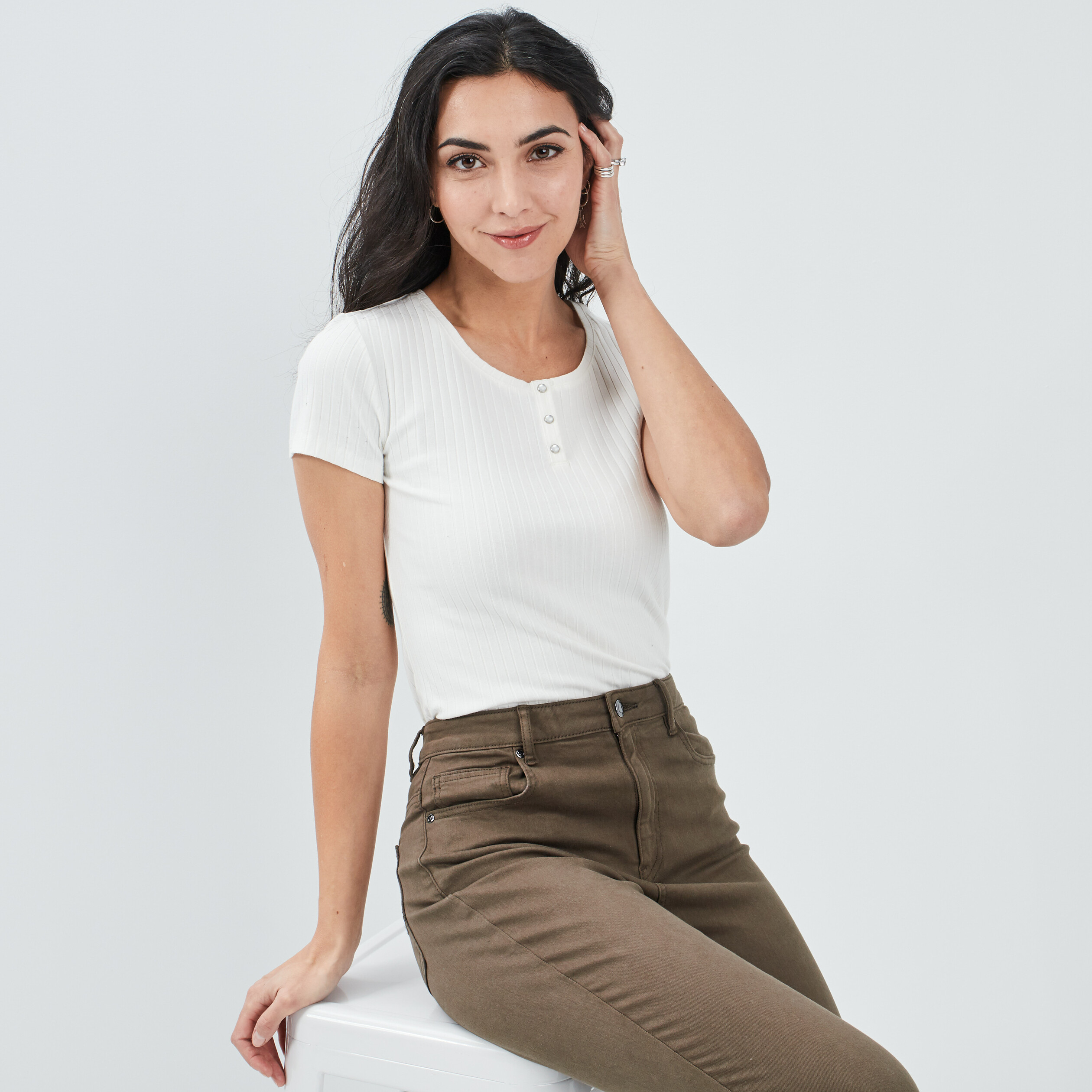 T-shirt manches courtes ivoire femme | La Halle