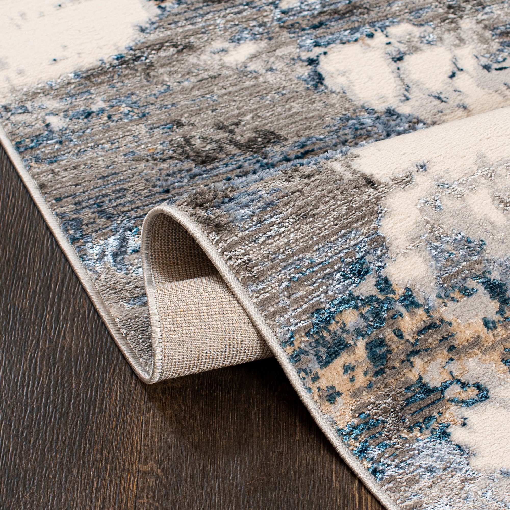 Läufer Läufer Flurläufer Modern für Vorzimmer - Abstrakt - Beige Grau Blau, Mazovia, 60 x 100 cm, Kurzflor, Meterware, Höhe 8 mm, Kurzflor - niedrige Florhöhe