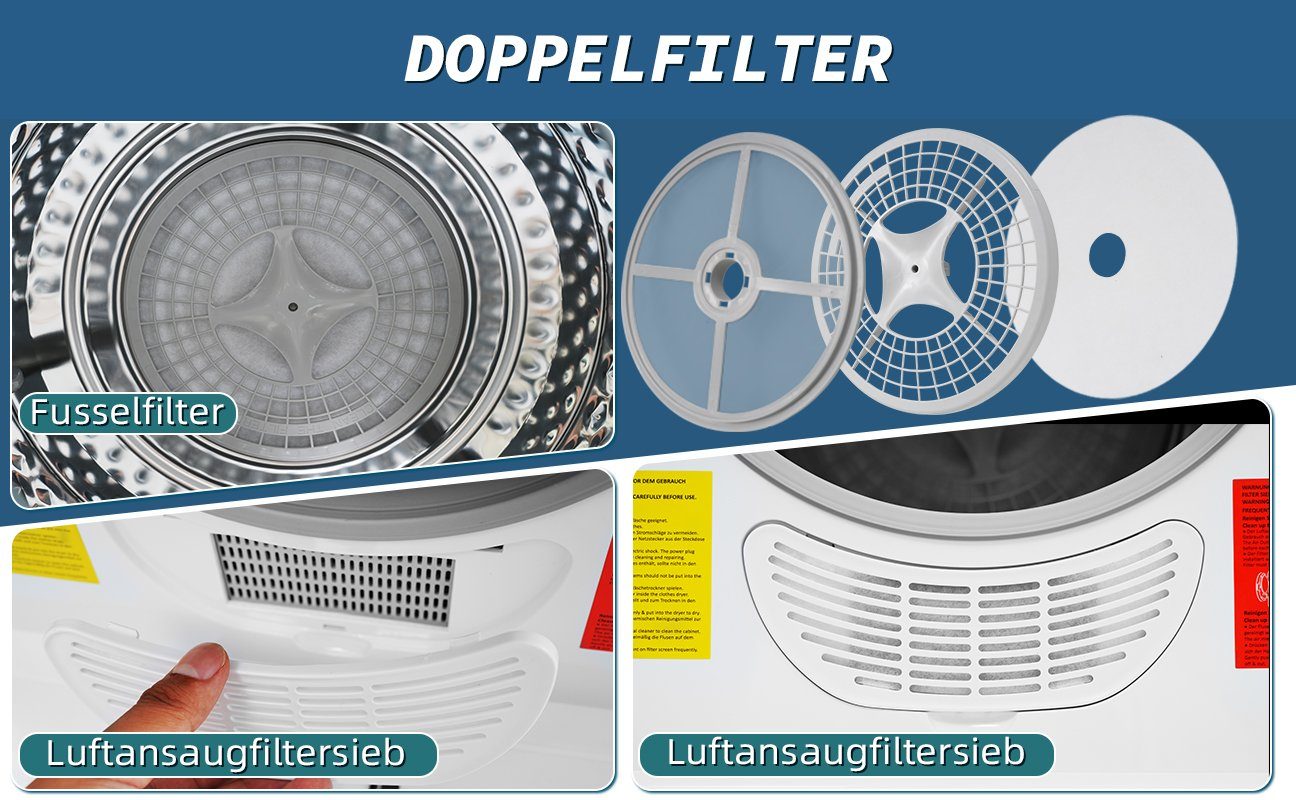Fangqi Ablufttrockner Edelstahltrockner, 830W,Mehrfachfiltration,5 Programme,wandmontierbar, 3 kg, 3kg, tatsächlich bis 4,5kg, Überhitzungsschutz