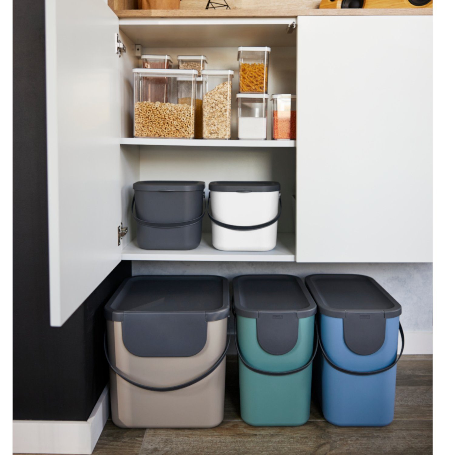ROTHO Mülltrennsystem Albula 2er-Set Mülltrennungssystem 40l für die Küche, Kunststoff (PP) BPA-frei, Aus rezykliertem Kunststoff