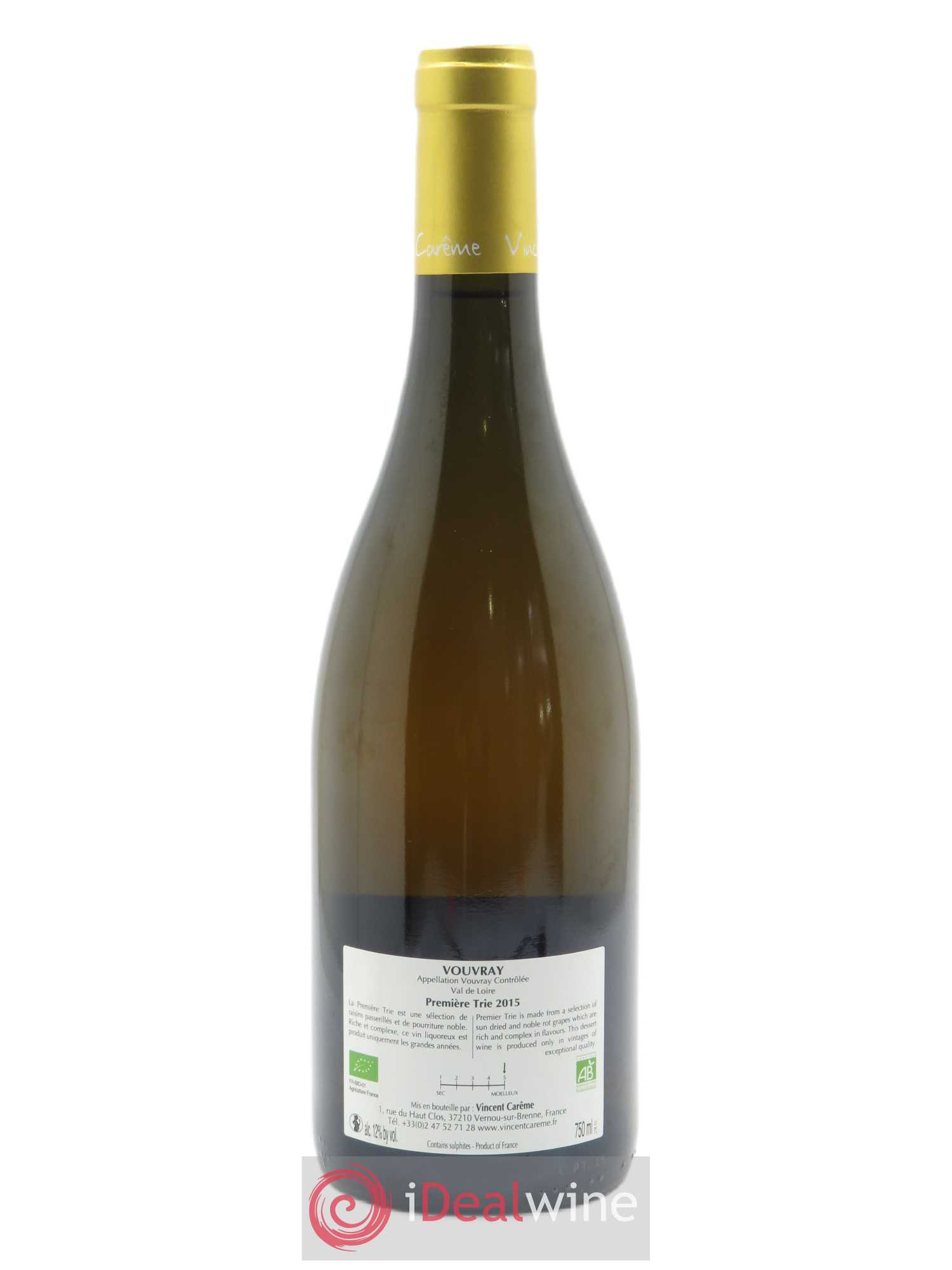 Vouvray Première Trie Vincent Carême (Domaine)  2015 - Lot de 1 Bouteille