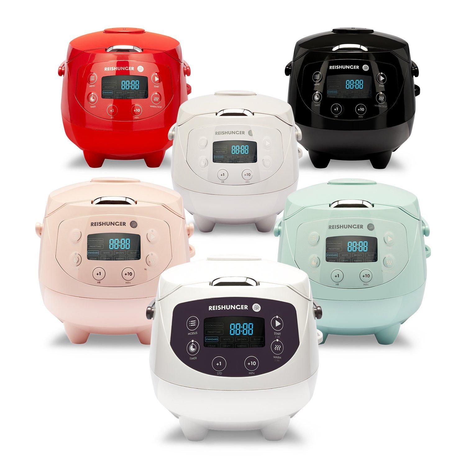 Reishunger Reiskocher - Digitaler Mini Reiskocher, 350 W, Dämpfeinsatz, Messbecher, Reislöffel, Timer- und Warmhaltefunktion