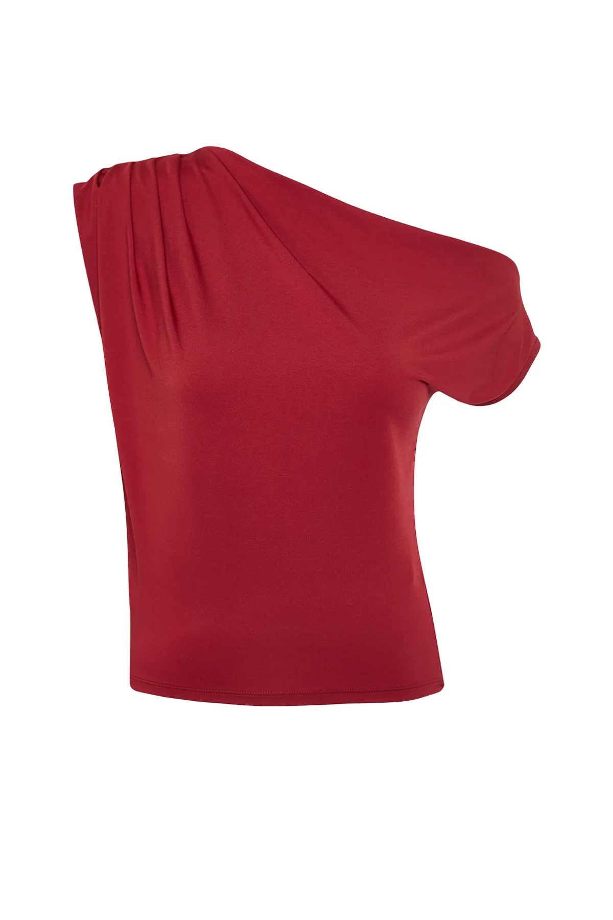 Trendyol Collection  Bordeauxrote, reguläre/normale Passform, asymmetrischer Kragen, ärmellose Stretch-Strickbluse TWOSS24BZ00396